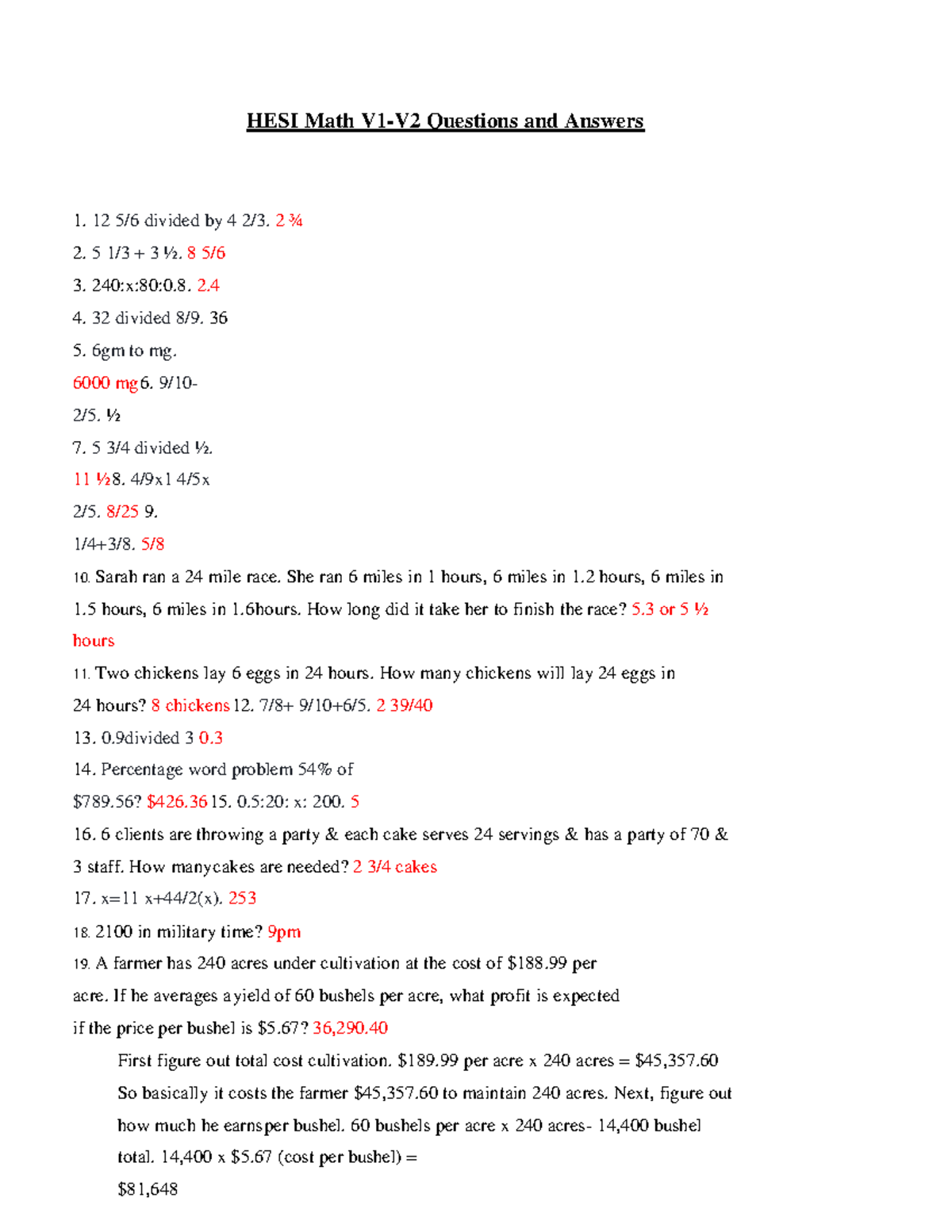 HESI Math V1-V2 - Hesi prep - HESI Math V1-V2 Questions and Answers 12 ...