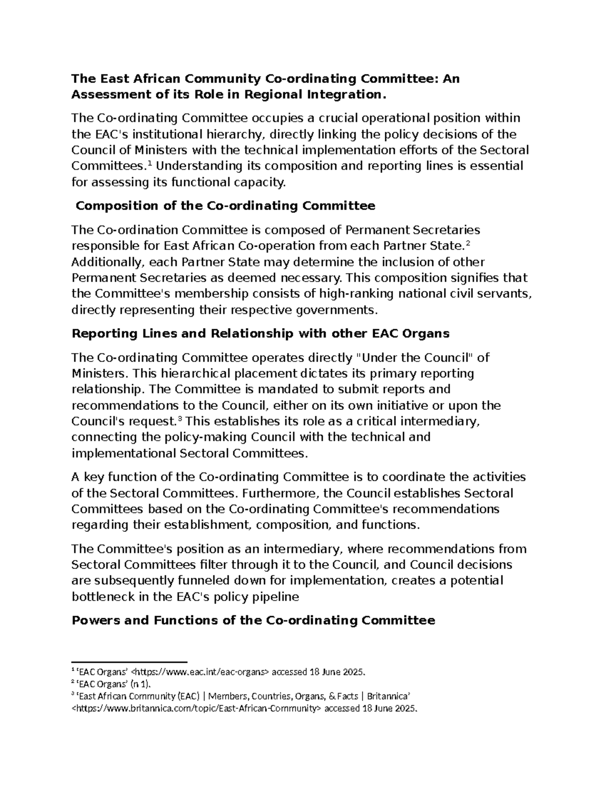 EAC LAW: Assessing the Role of the East African Community Committee in ...