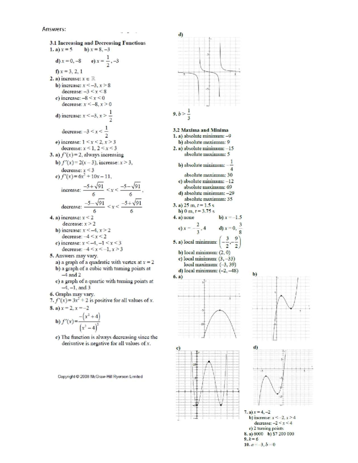 Review for Quiz: Increasing/Decreasing Functions & Extrema - Studocu