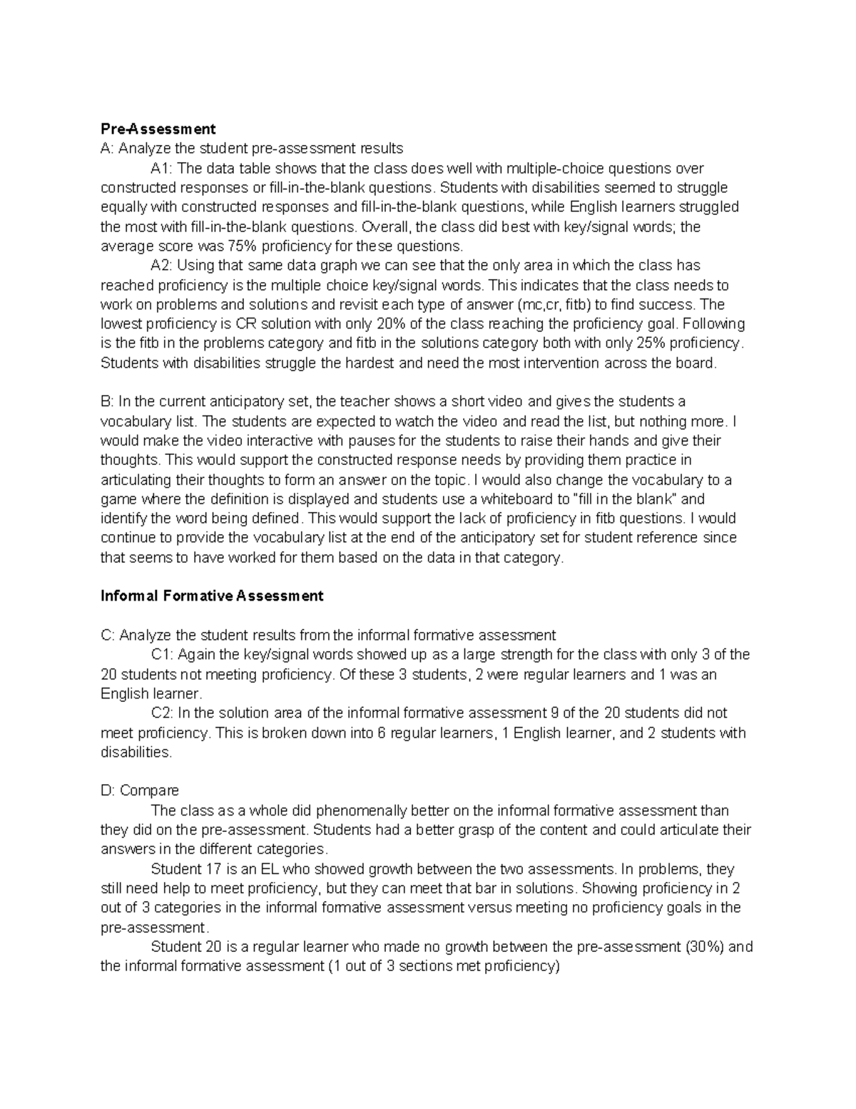 D093 task2 what i did - Pre-Assessment A: Analyze the student pre ...