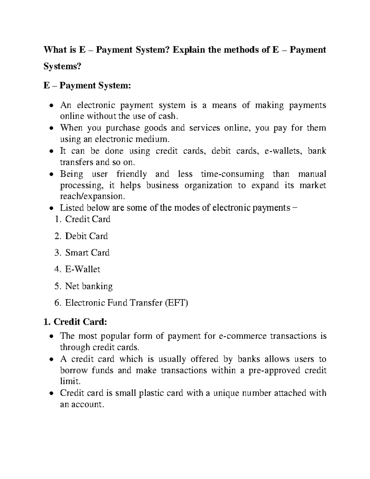 E pay - GOOD - What is E – Payment System? Explain the methods of E ...