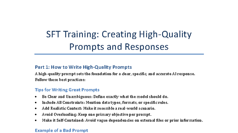SFT Training: Writing Effective AI Prompts and Responses - Studocu