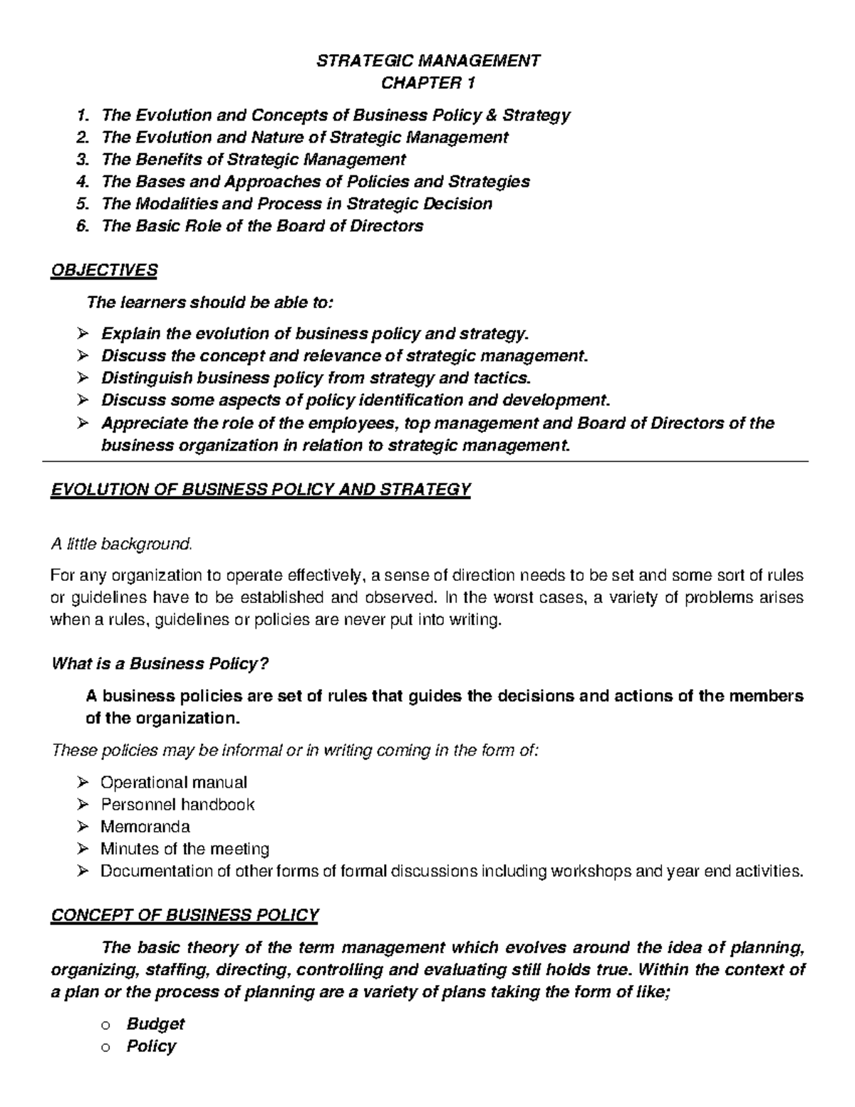 Strategic Management Overview: BA 316 Chapter 1 Insights - Studocu