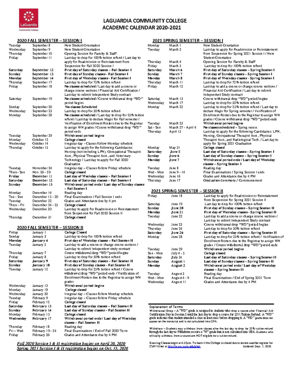 Academic Calendar 2020-21: Semester Dates & Deadlines at LAGCC - Studocu