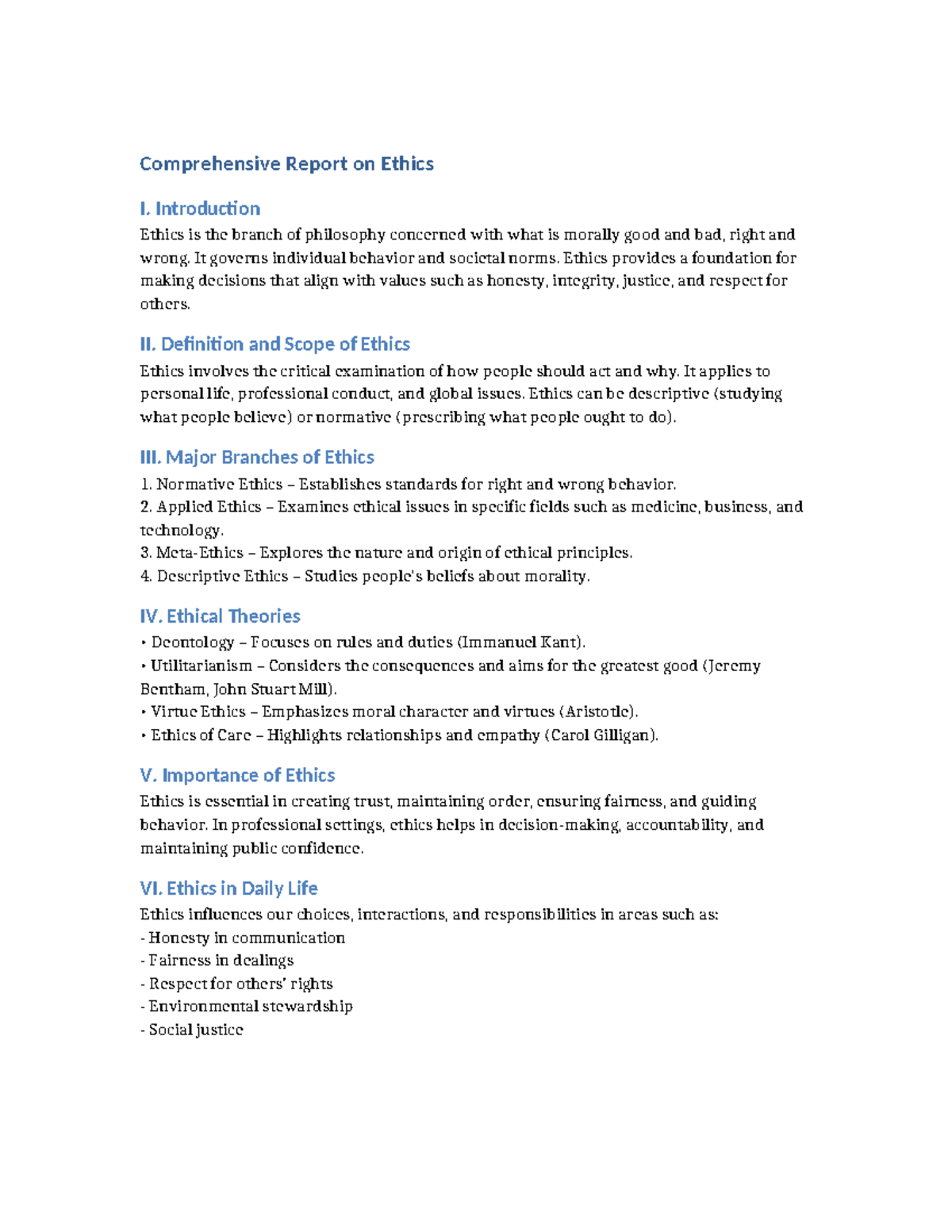 Ethics I: Comprehensive Lecture Notes and Practice Material - Studocu