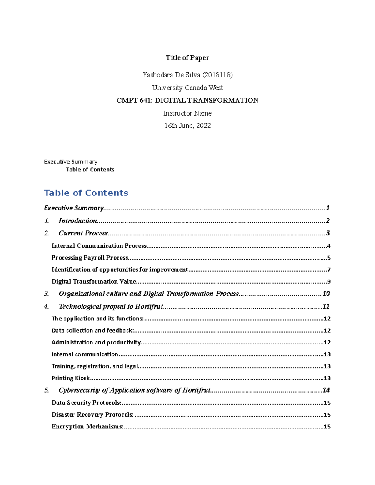 Digtal Transformation Final Project - Title of Paper Yashodara De Silva ...