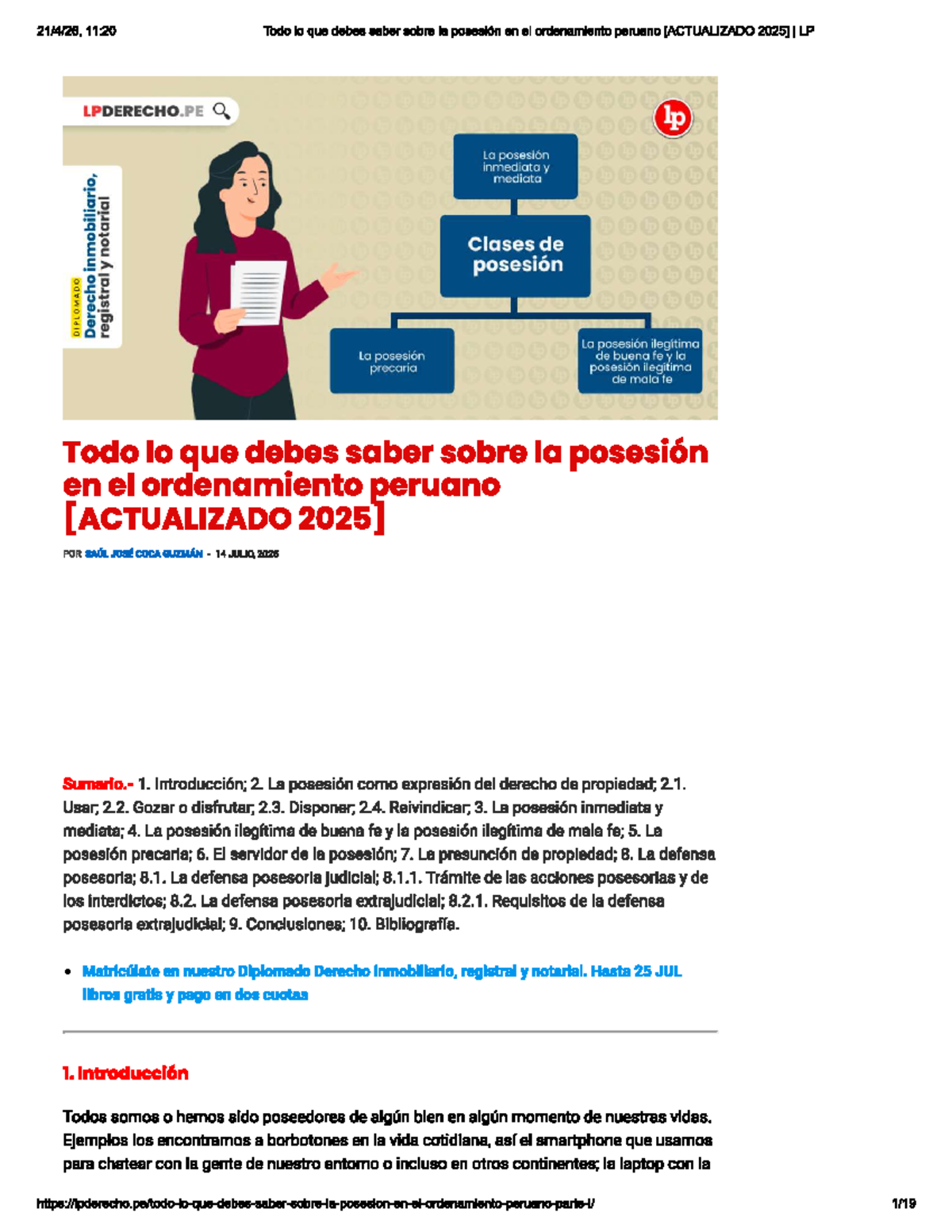 Posesión y Derechos Reales en el Ordenamiento Peruano LP LPDERECHO.PE ...