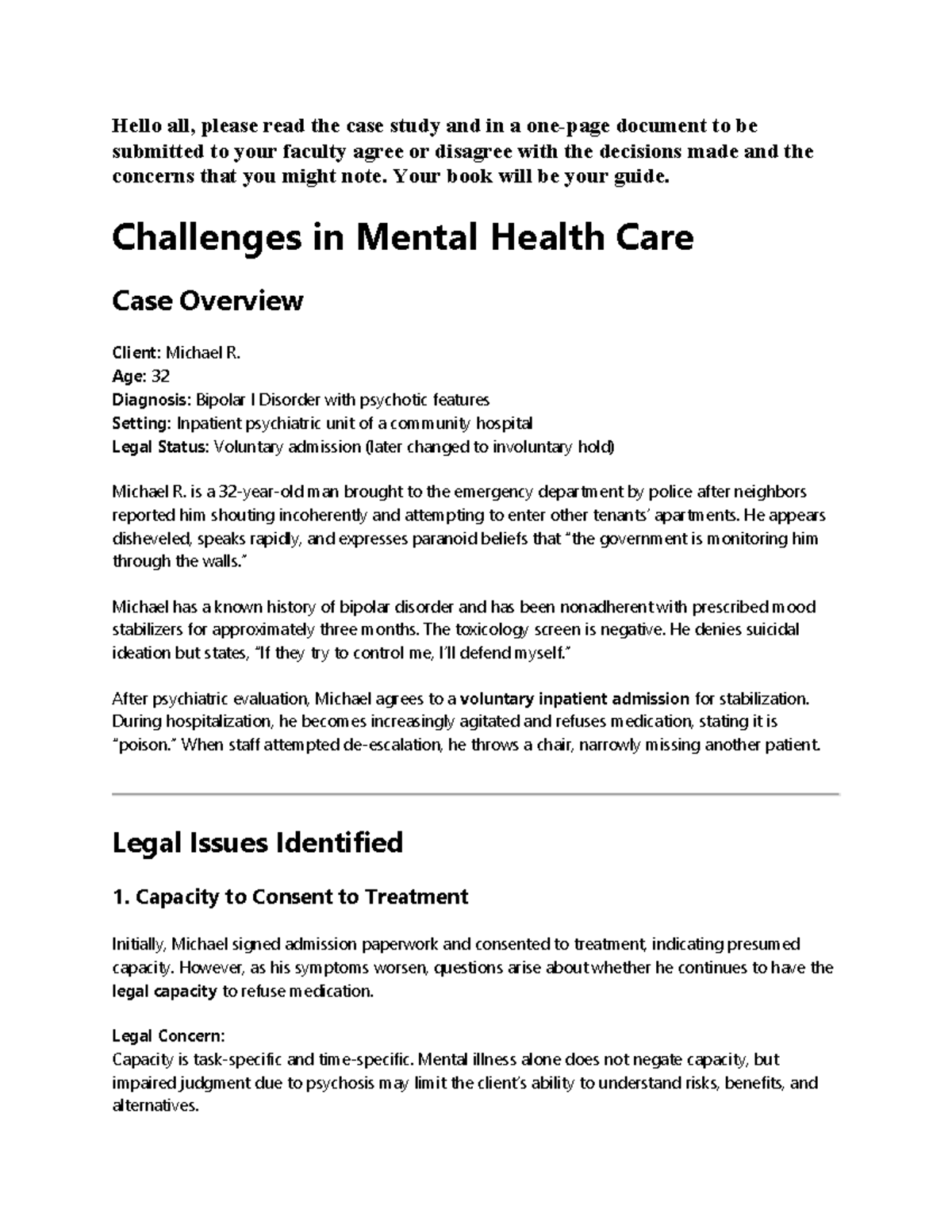 Challenges in Mental Health Care: Case Study of Michael R. (BIP-101 ...