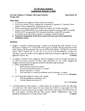 ST130 Assignment- S11185197 - Basic Statistics - Studocu