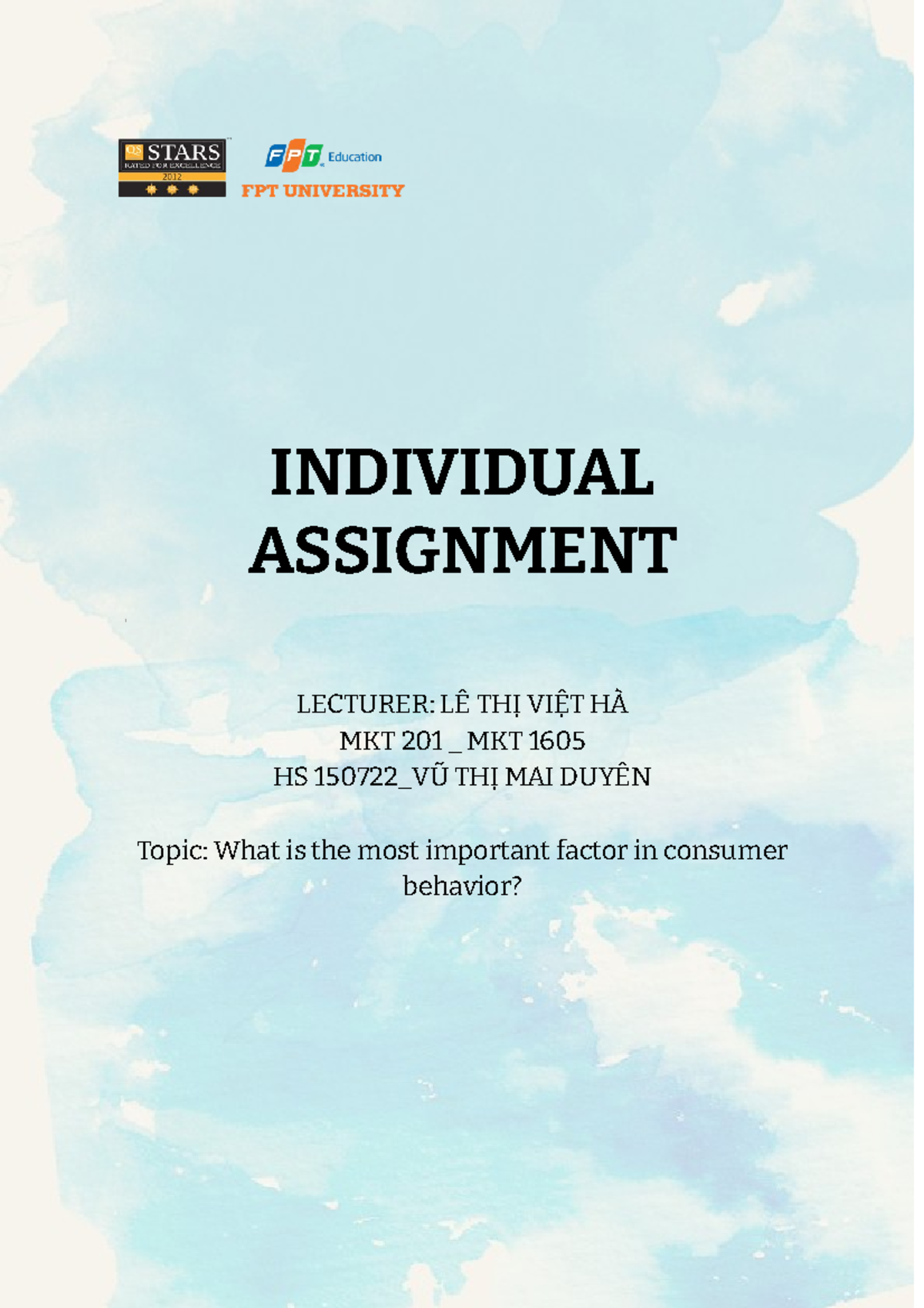 Essay TEST Question - Consumer Behavior - FPT - Studocu