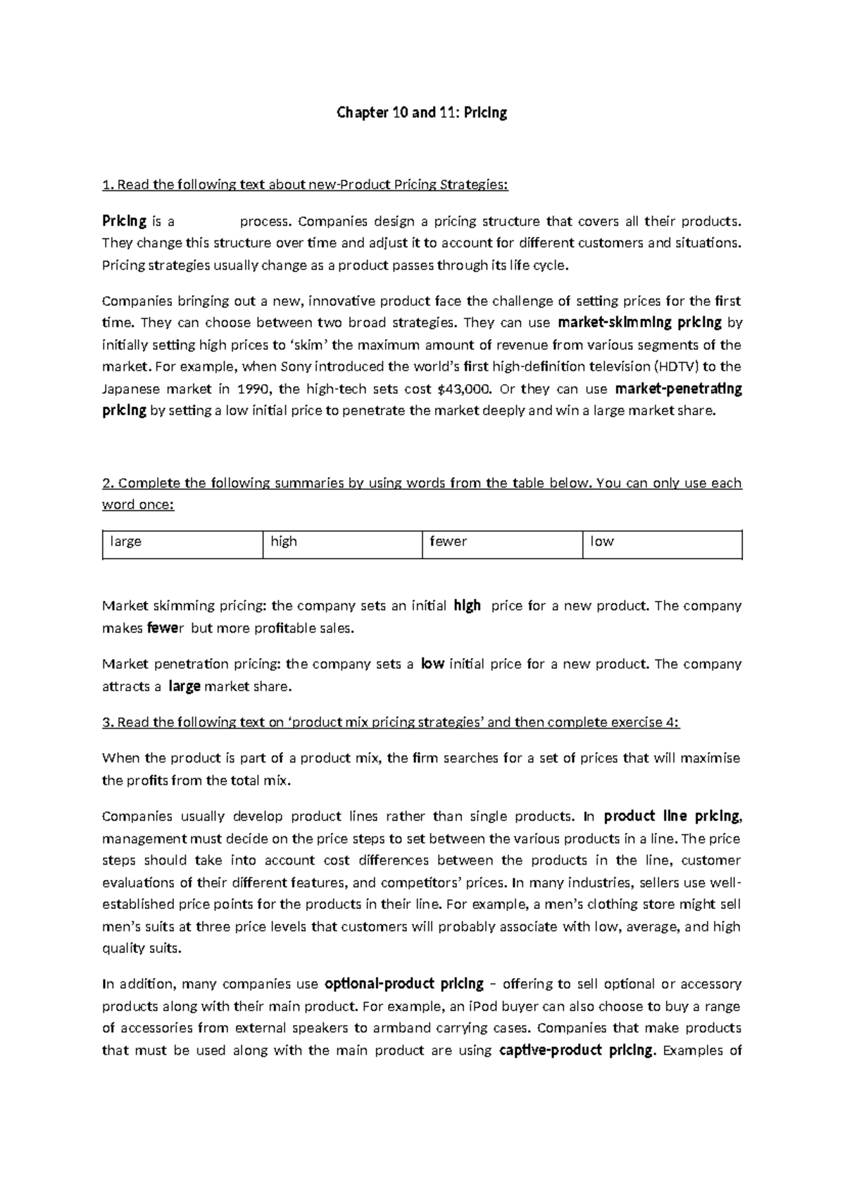 Chapter 10 & 11: Pricing Strategies Overview and Exercises - Studocu