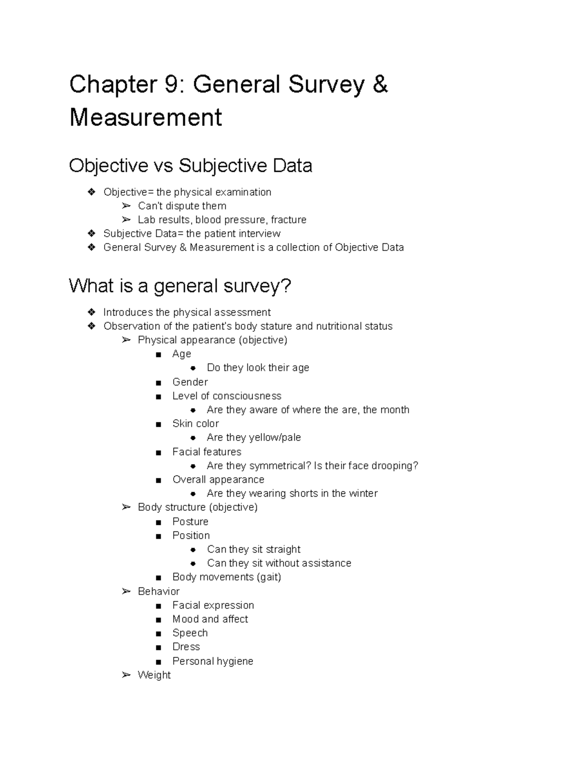Health Assessment Notes: Objective and Subjective Data Insights - Studocu