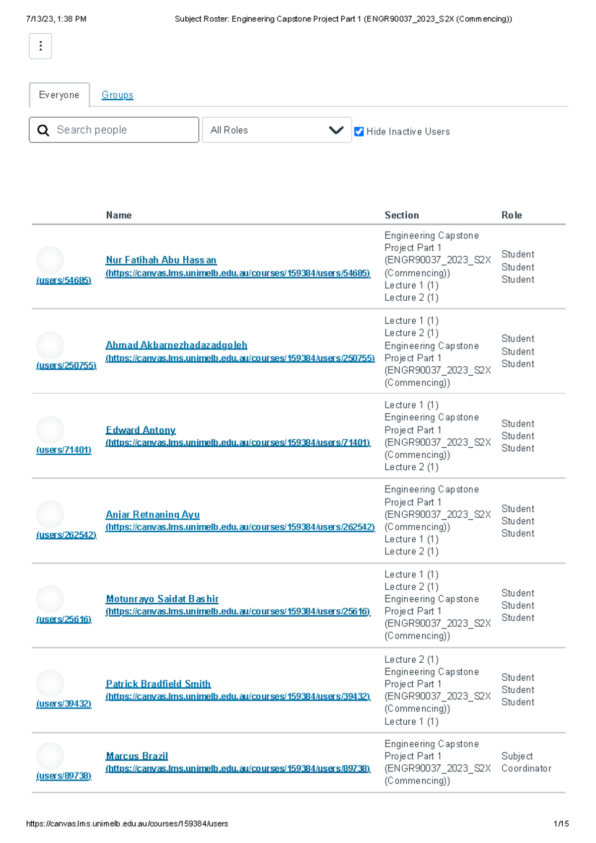 Subject Roster for Engineering Capstone Project Part 1 (ENGR90037 S2X ...