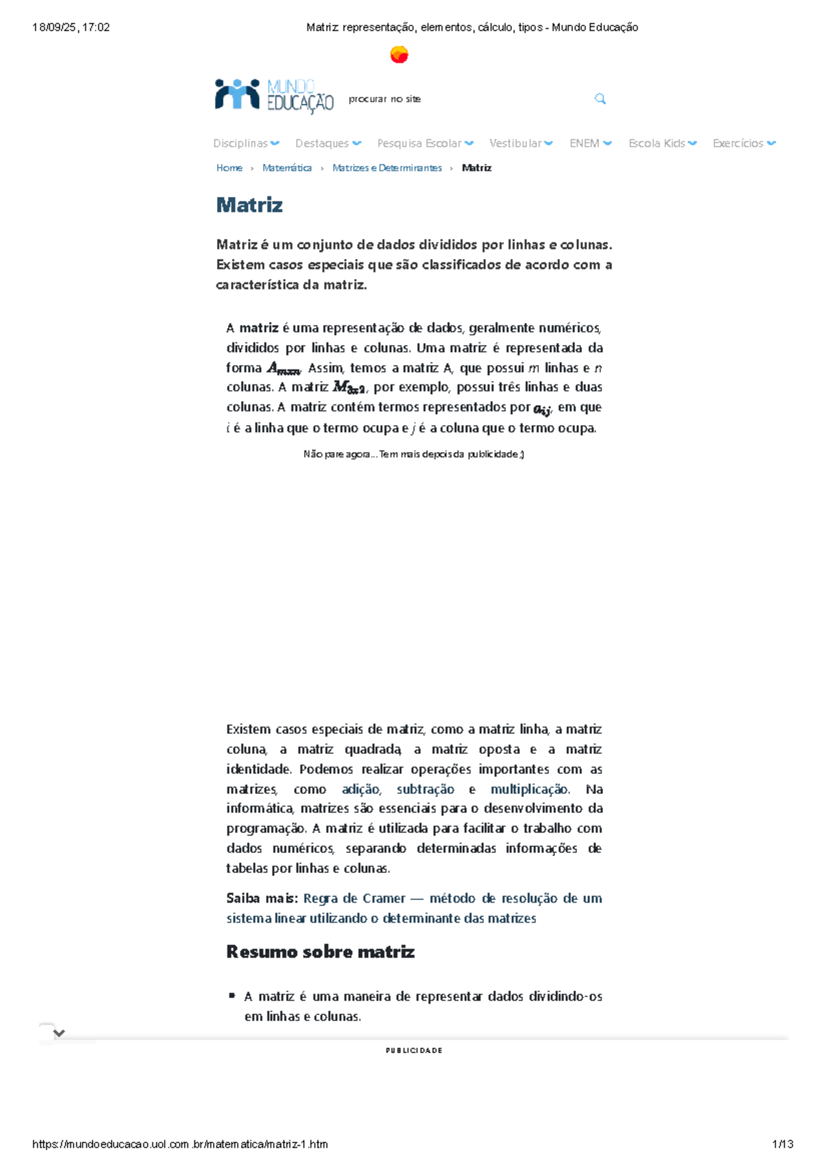 17:02 Matriz: Representação, Elementos, Cálculo e Tipos - Mundo ...