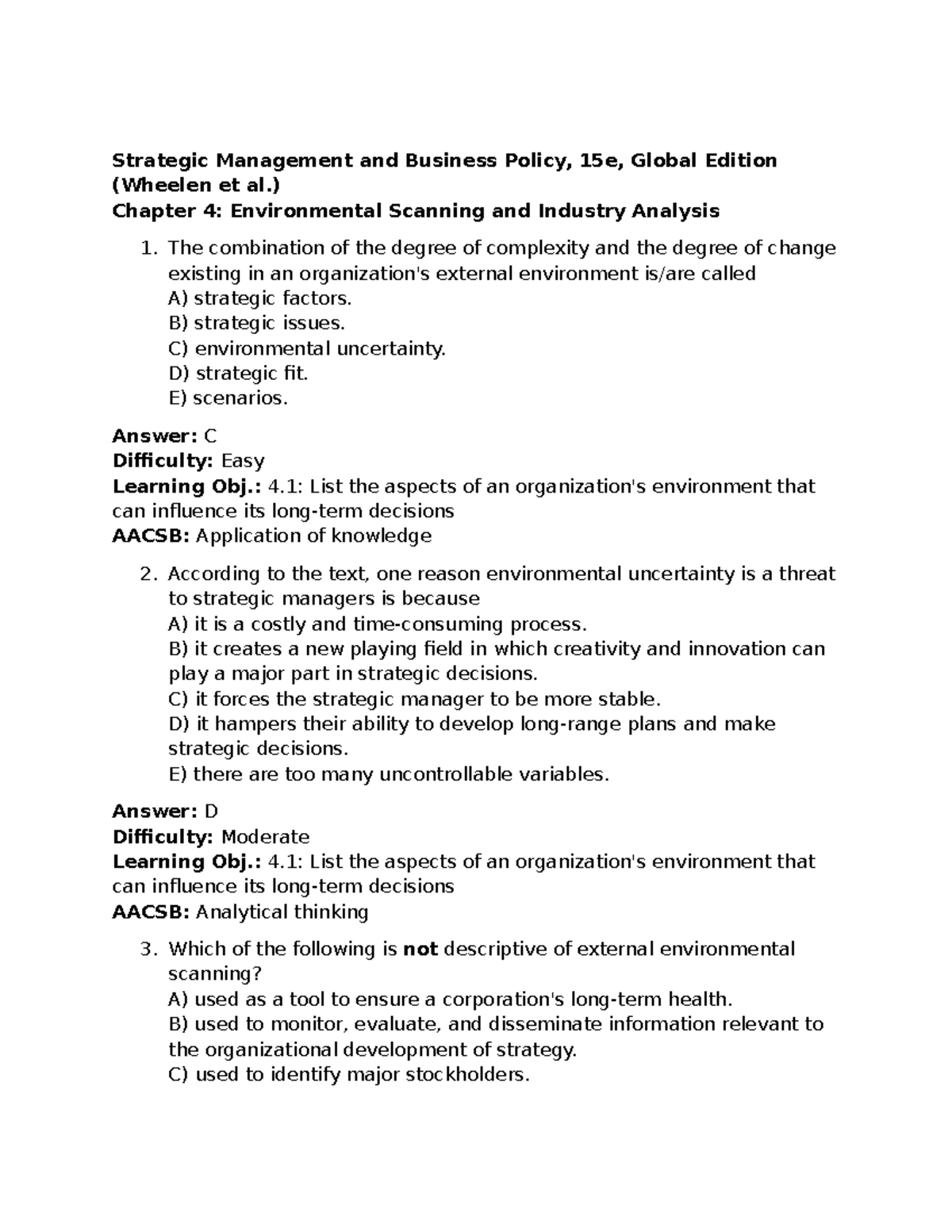 Strategic Management and Business Policy (15e): Chapter 4 ...