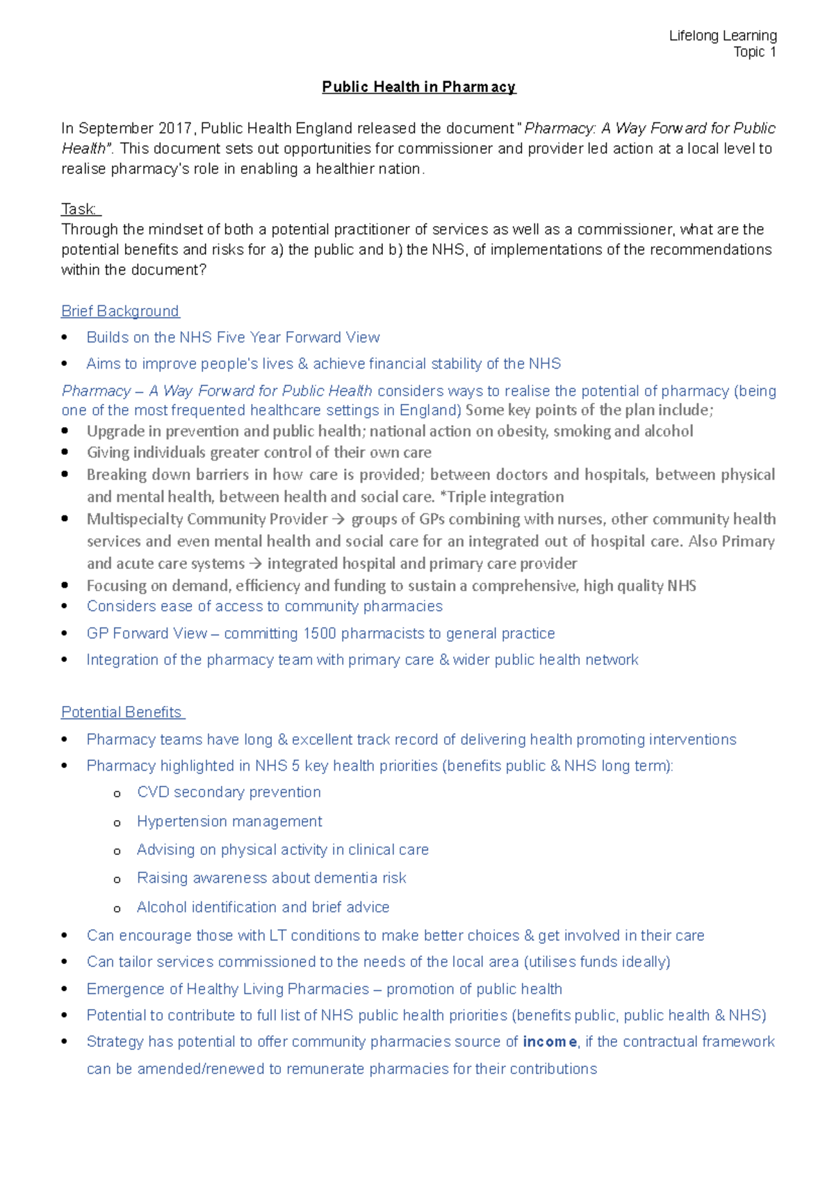 1. Public Health in Pharmacy - Lifelong Learning Topic 1 Public Health ...