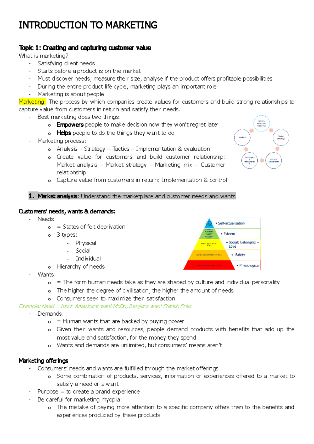 Marketing Fundamentals: Topics 1-3 Summary for 1st Semester - Studocu