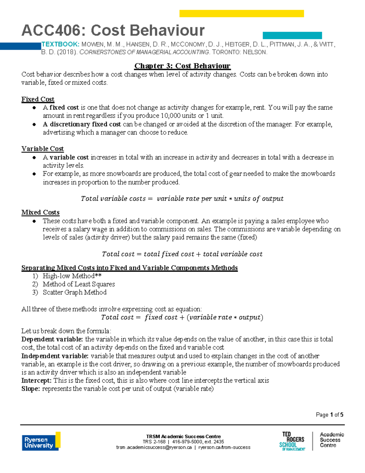 ACC406: Chapter 3 - Understanding Cost Behaviour in Accounting - Studocu