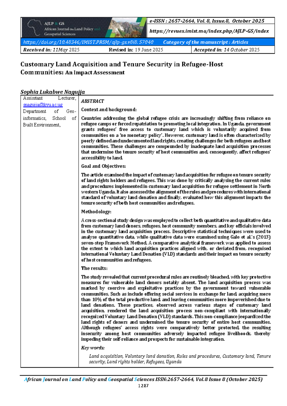 Impact of Customary Land Acquisition on Tenure Security for Refugees in ...