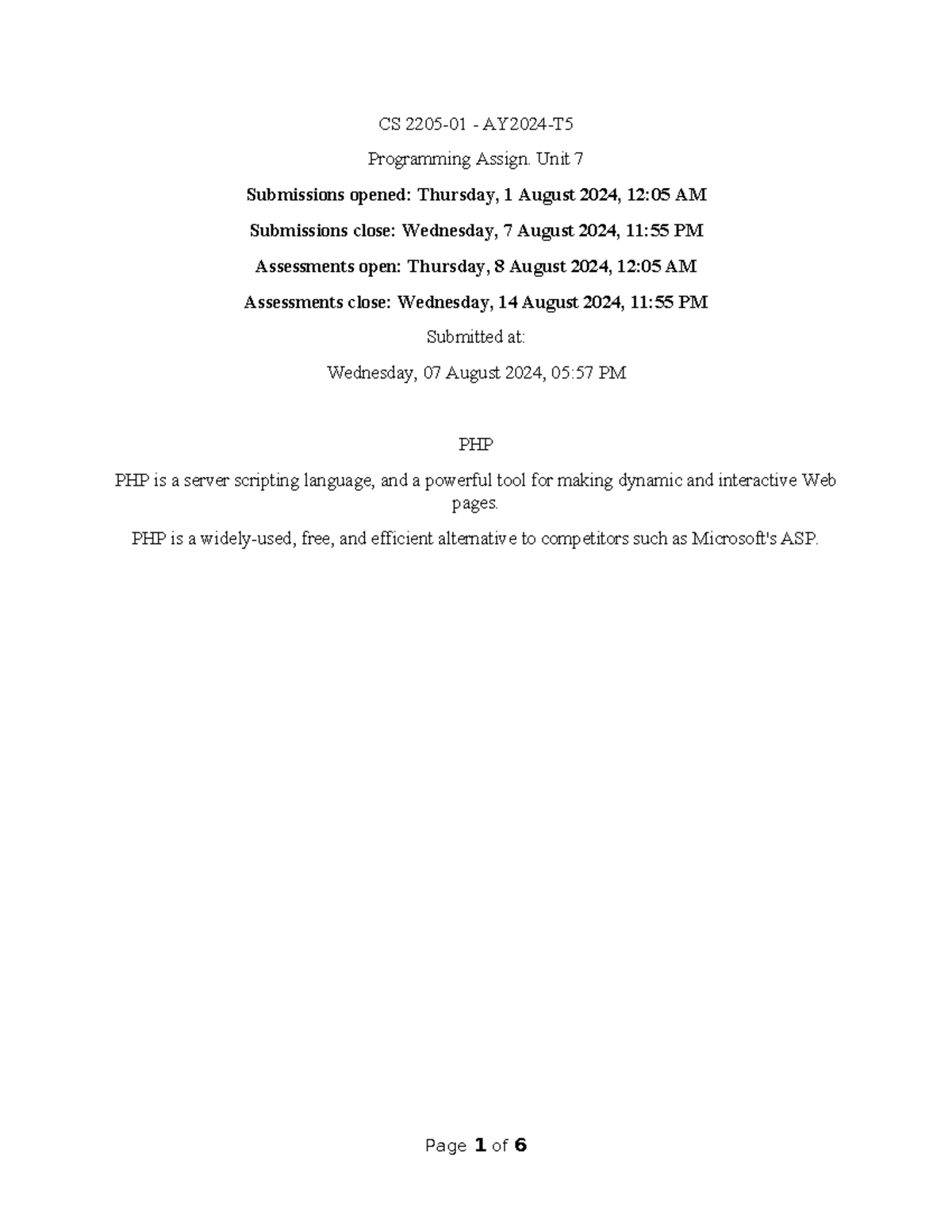 CS 2205-01 - AY2024-T5, Programming Assign. Unit 7 - CS 2205-01 ...