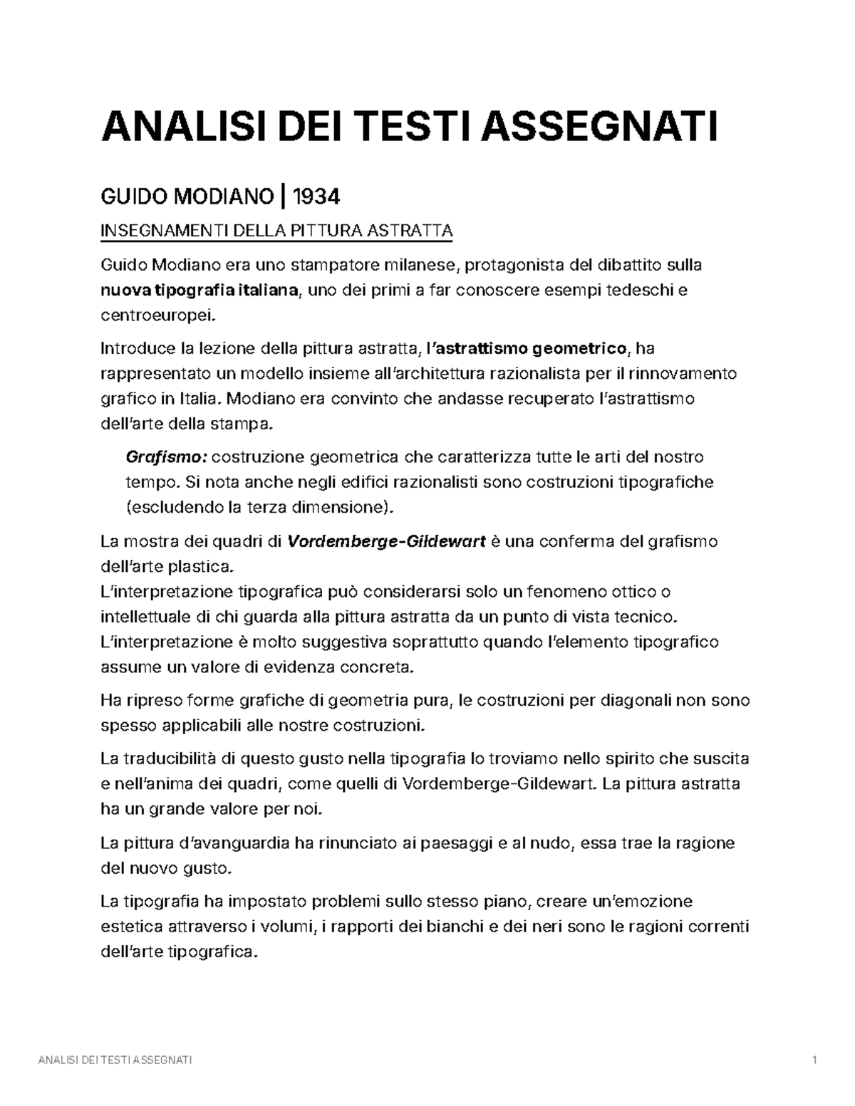 Analisi dei Testi Assegnati: Guido Modiano e la Nuova Tipografia - Studocu
