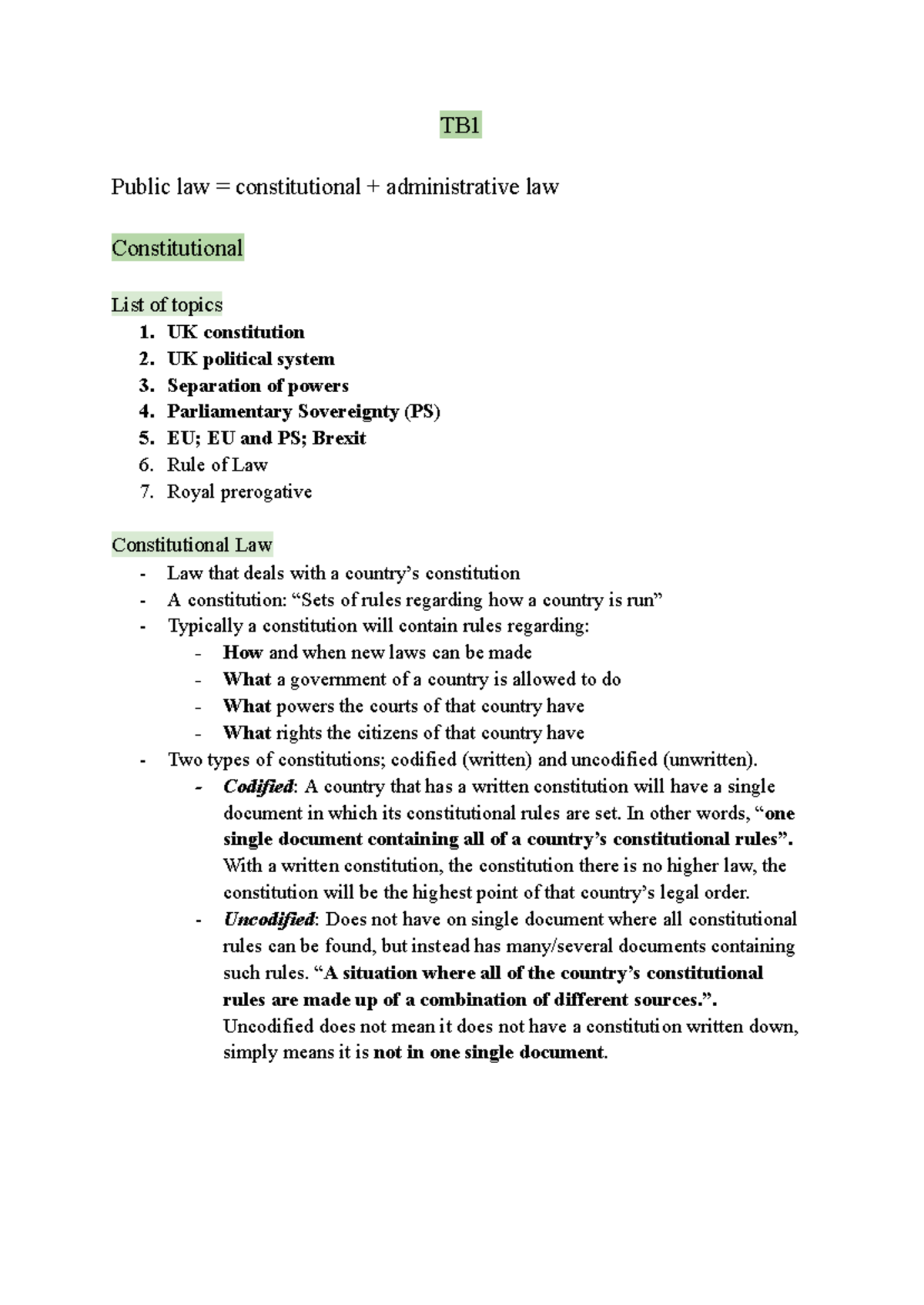 UK Constitutional Law: Exam Preparation and Key Concepts Overview - Studocu
