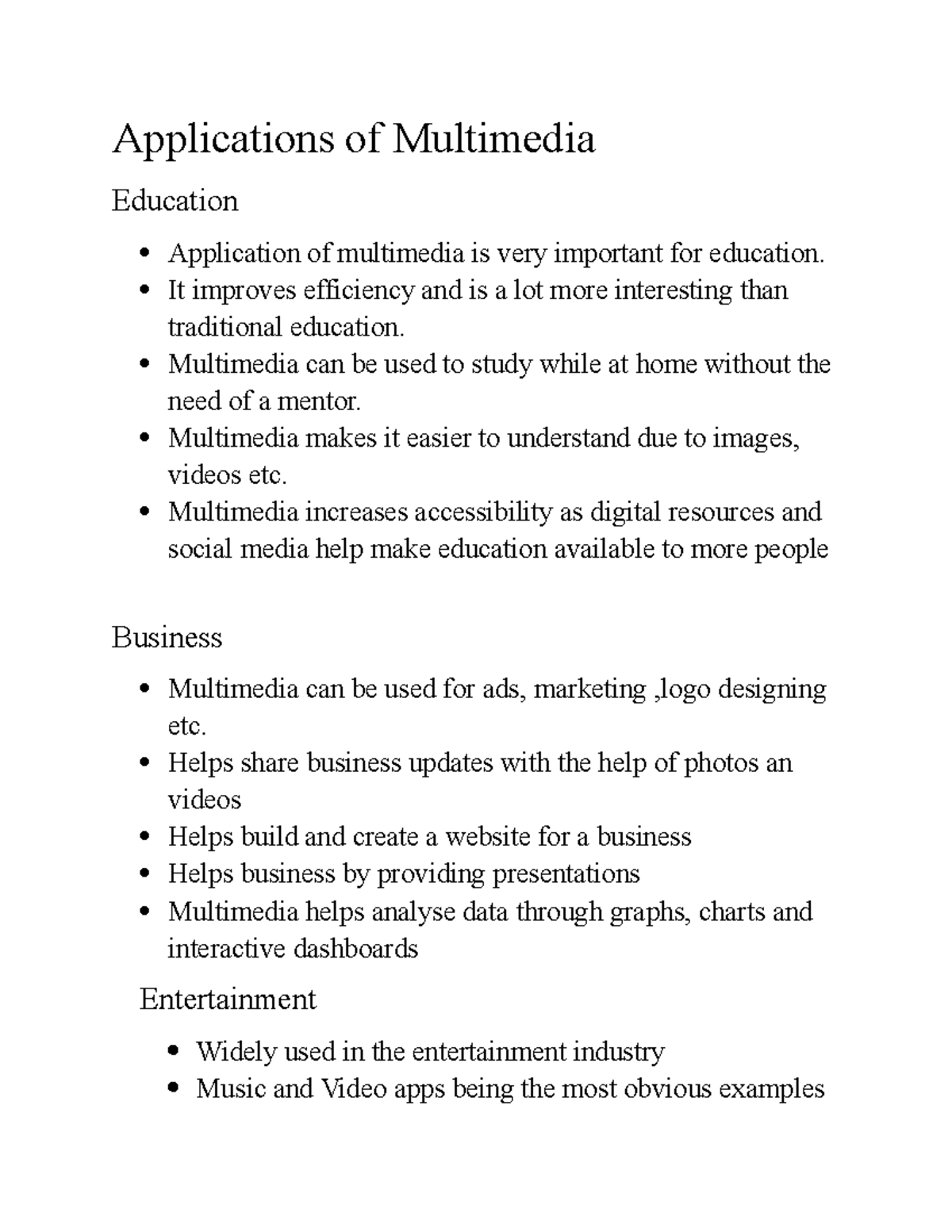 Applications of Multimedia in Education and Business - Studocu
