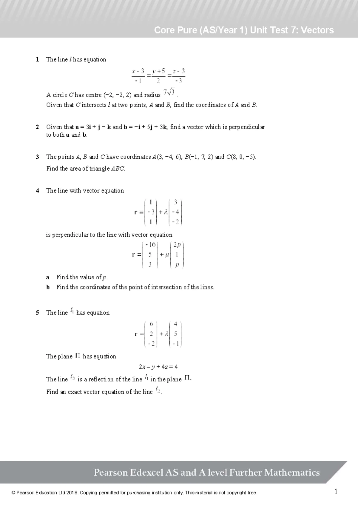 Core Pure 1: Unit Test 2 - Matrices Transformations and Properties ...