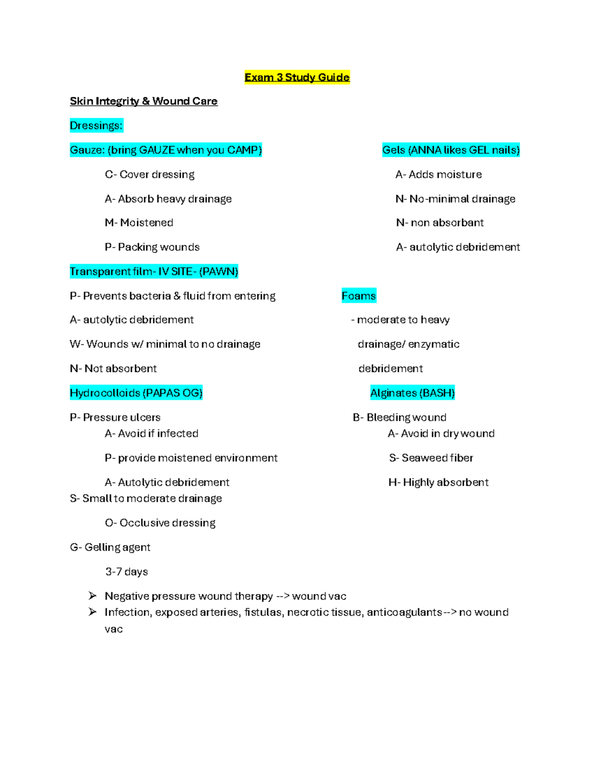 NURS 101 Exam 3 Study Guide: Skin Integrity & Wound Care - Studocu