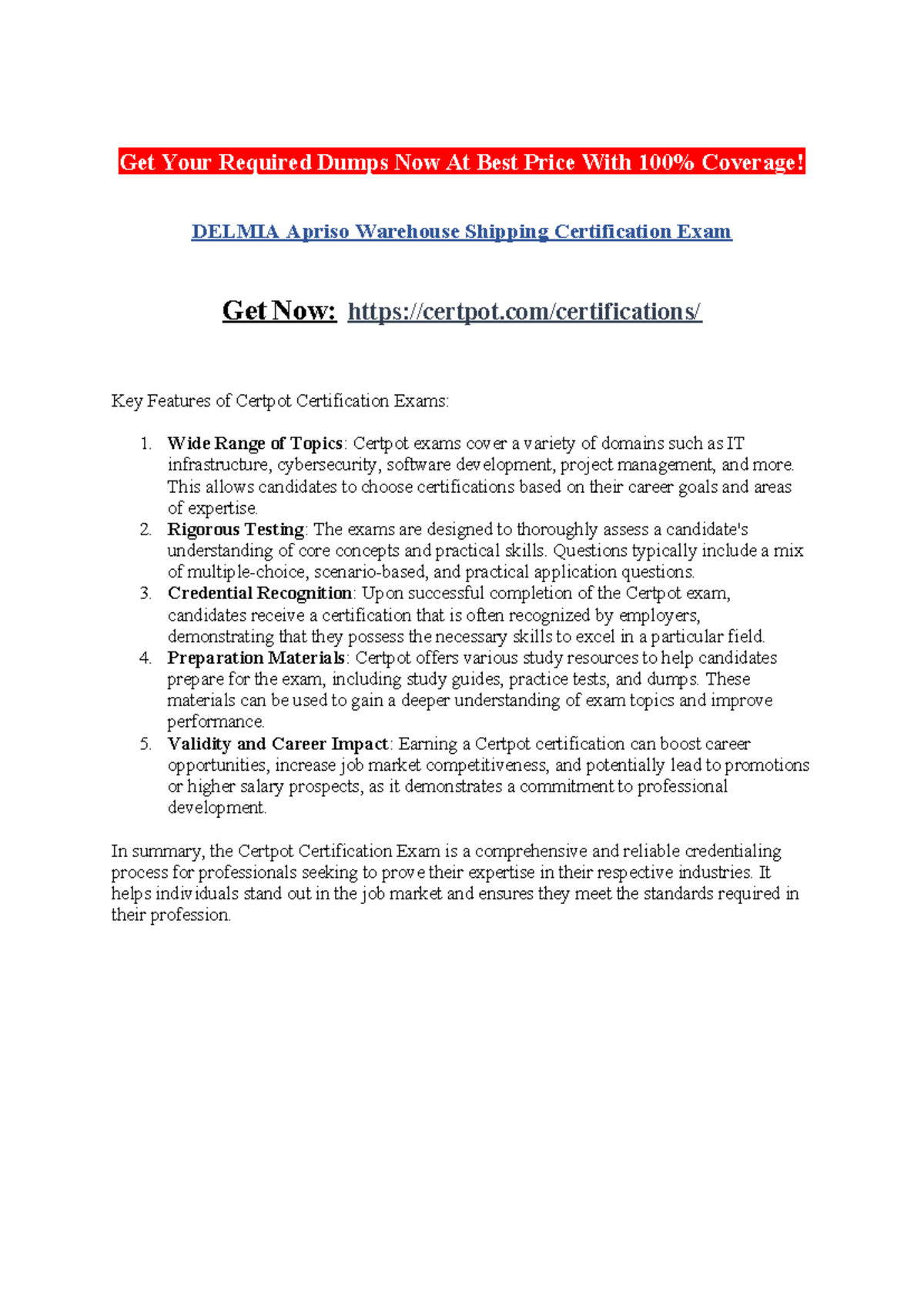 Delmia Apriso Warehouse Shipping Certification Exam - Get Your Required ...