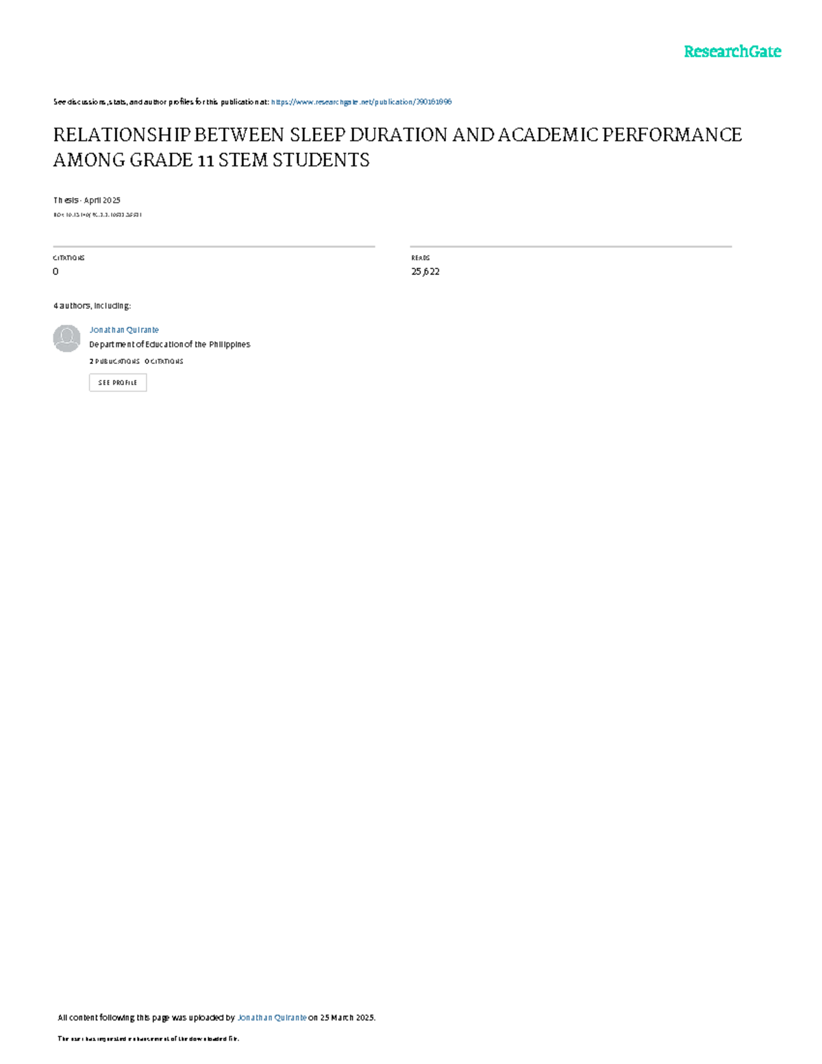Relationship Between Sleep Duration and Academic Performance of Grade ...