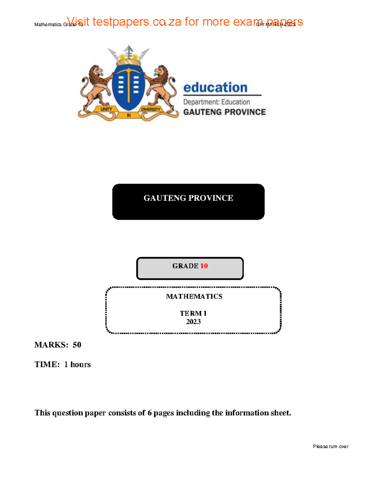 Gr 10 Mathematics Term 1 Test 2023 Question Paper - Studocu