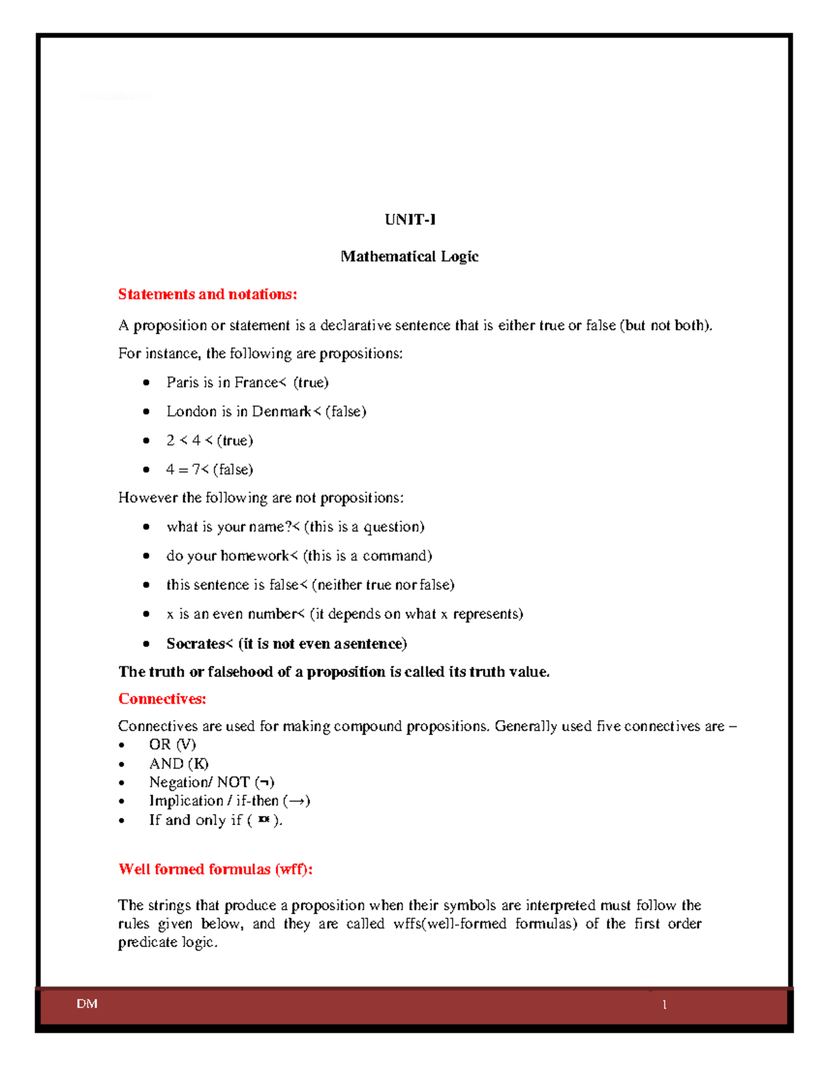 Mathematical Logic: CSE Lecture Notes on Propositions and Connectives ...