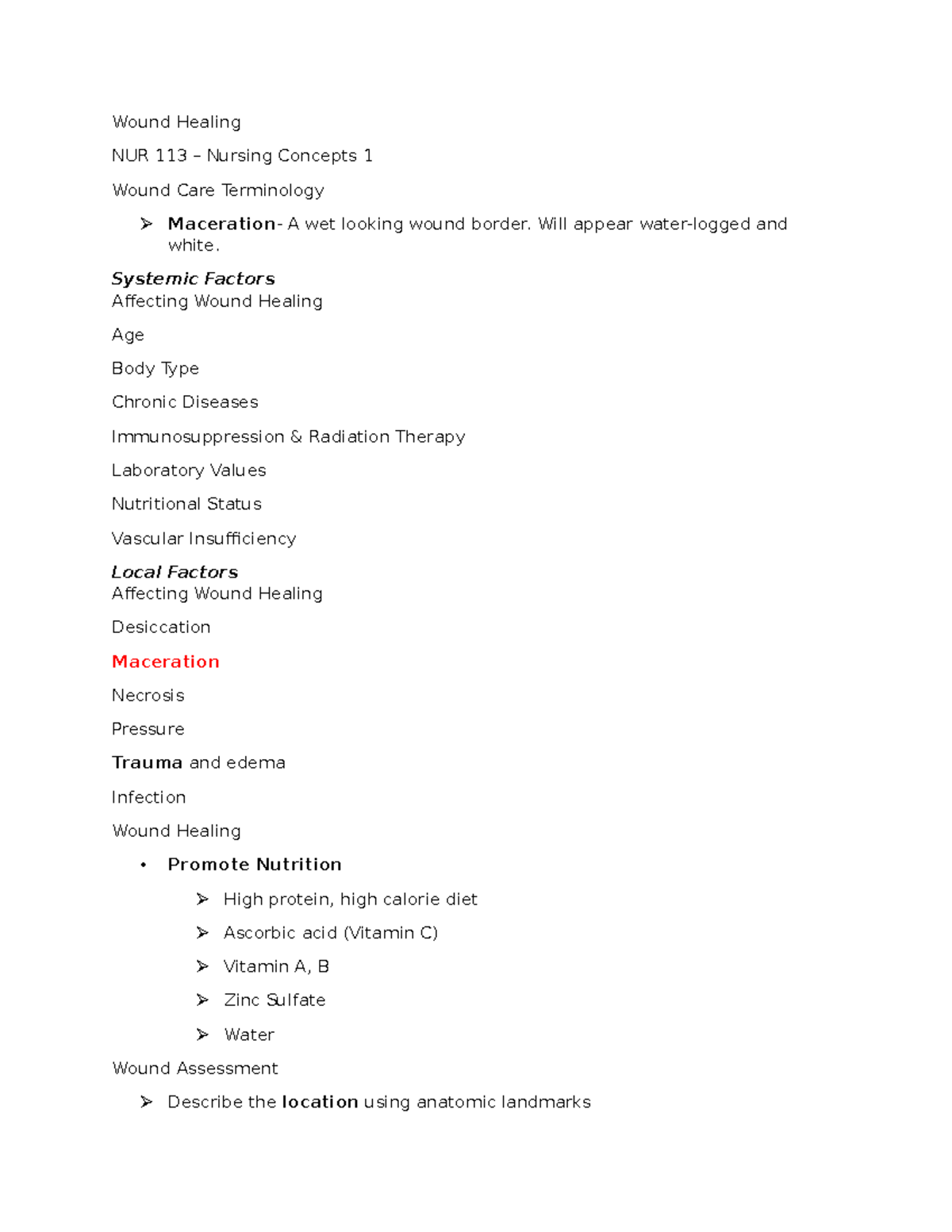 NUR 113 Wound Healing Outline and Care Considerations Guide - Studocu