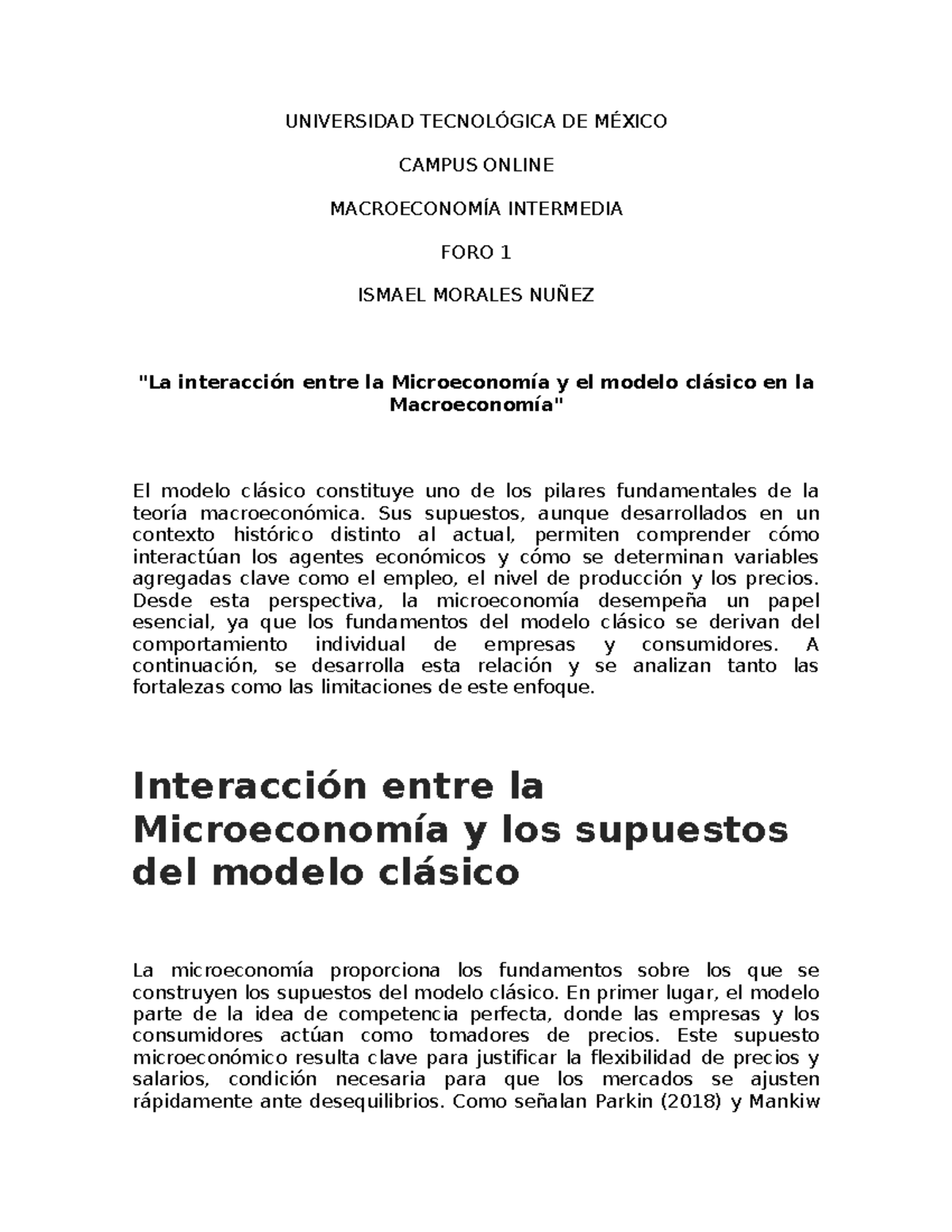 Foro 1: Interacción Microeconomía y Modelo Clásico en Macroeconomía ...