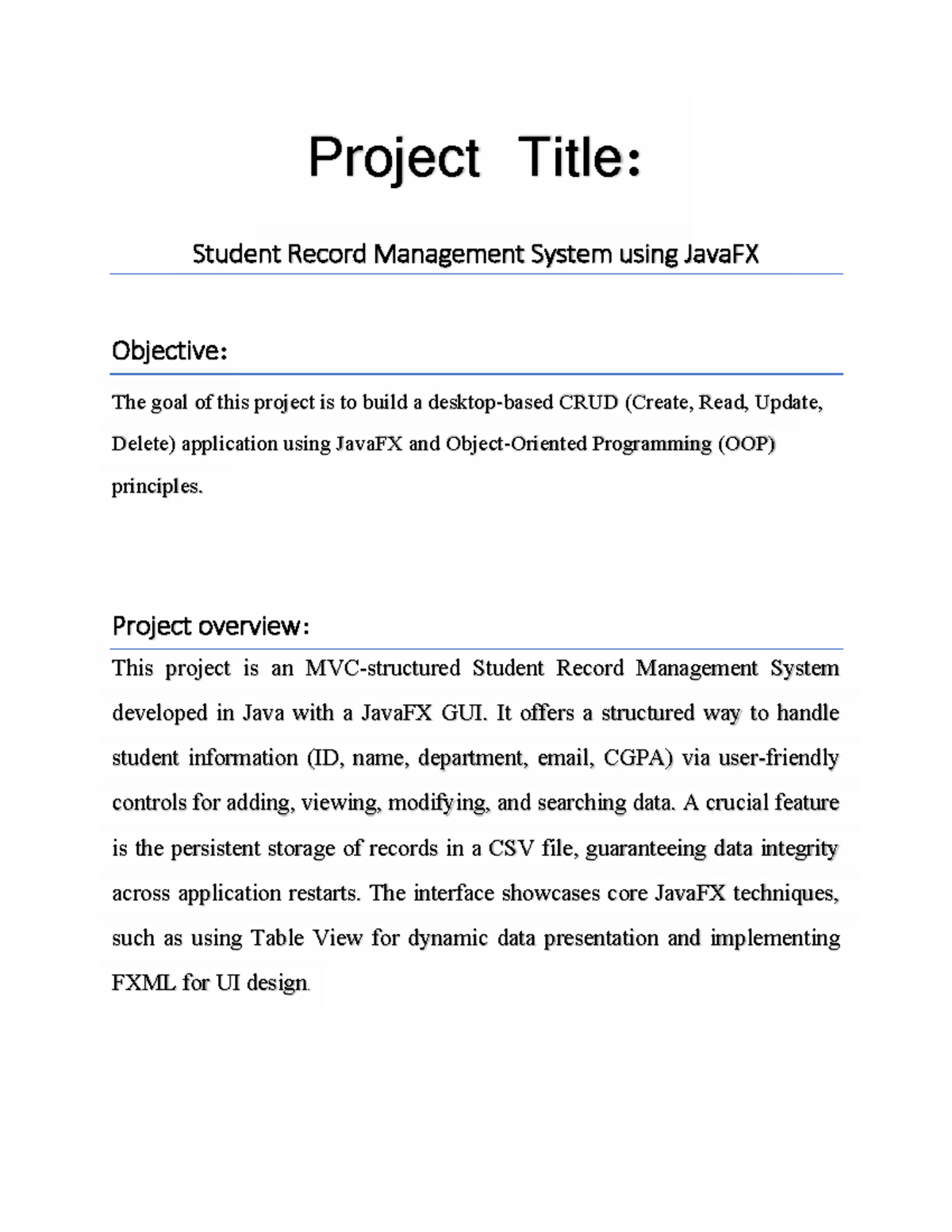 Mini Project Report: Student Record Management System in JavaFX - Studocu