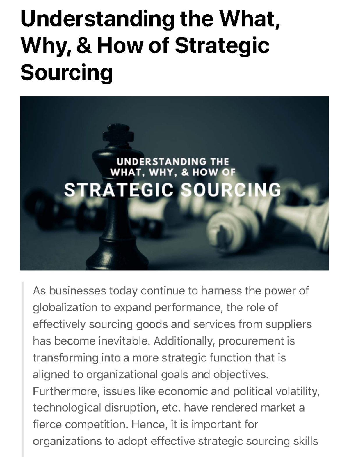 3.4 Understanding the What, Why, and How of Strategic Sourcing - Studocu
