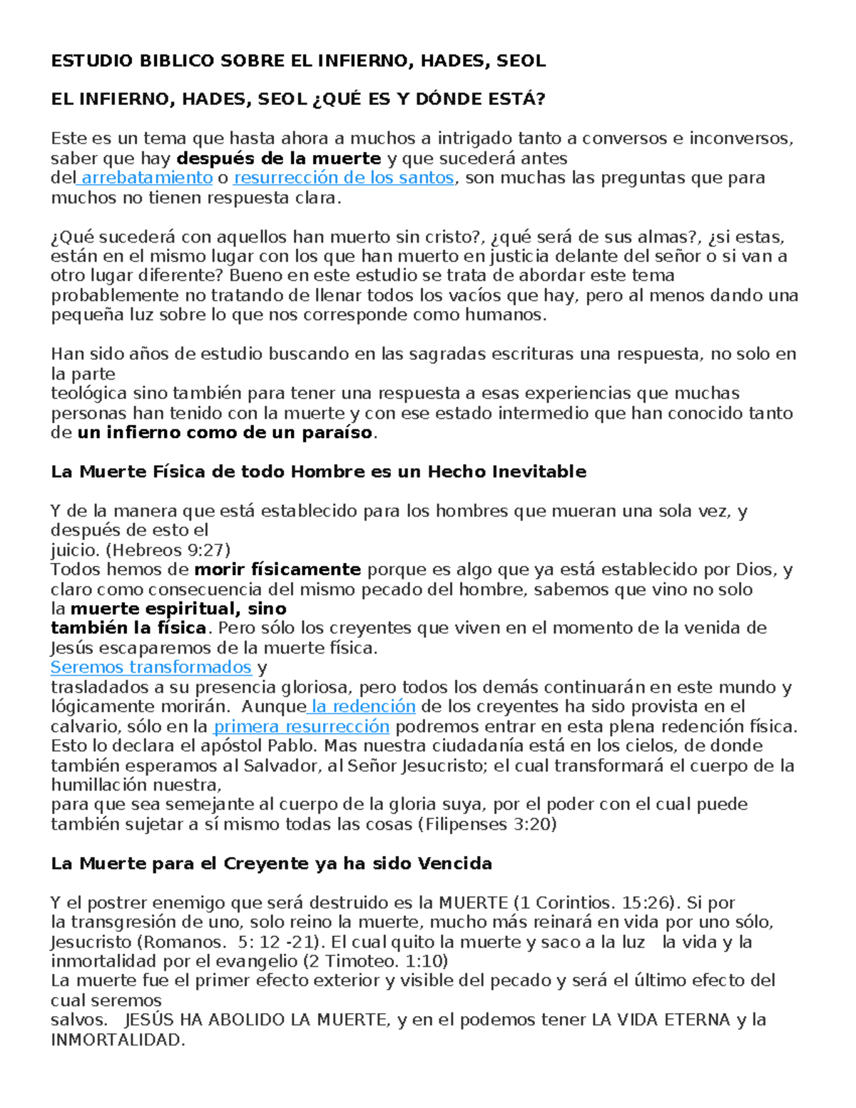 Estudio Bíblico sobre el Infierno, Hades y la Vida Después de la Muerte ...