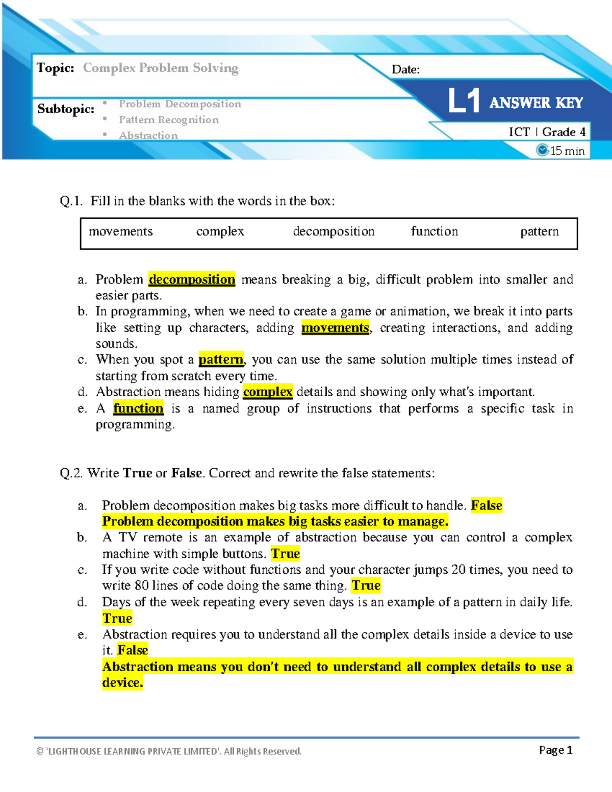 Worksheet Solution-10: Complex Problem Solving in ICT Grade 4 - Studocu