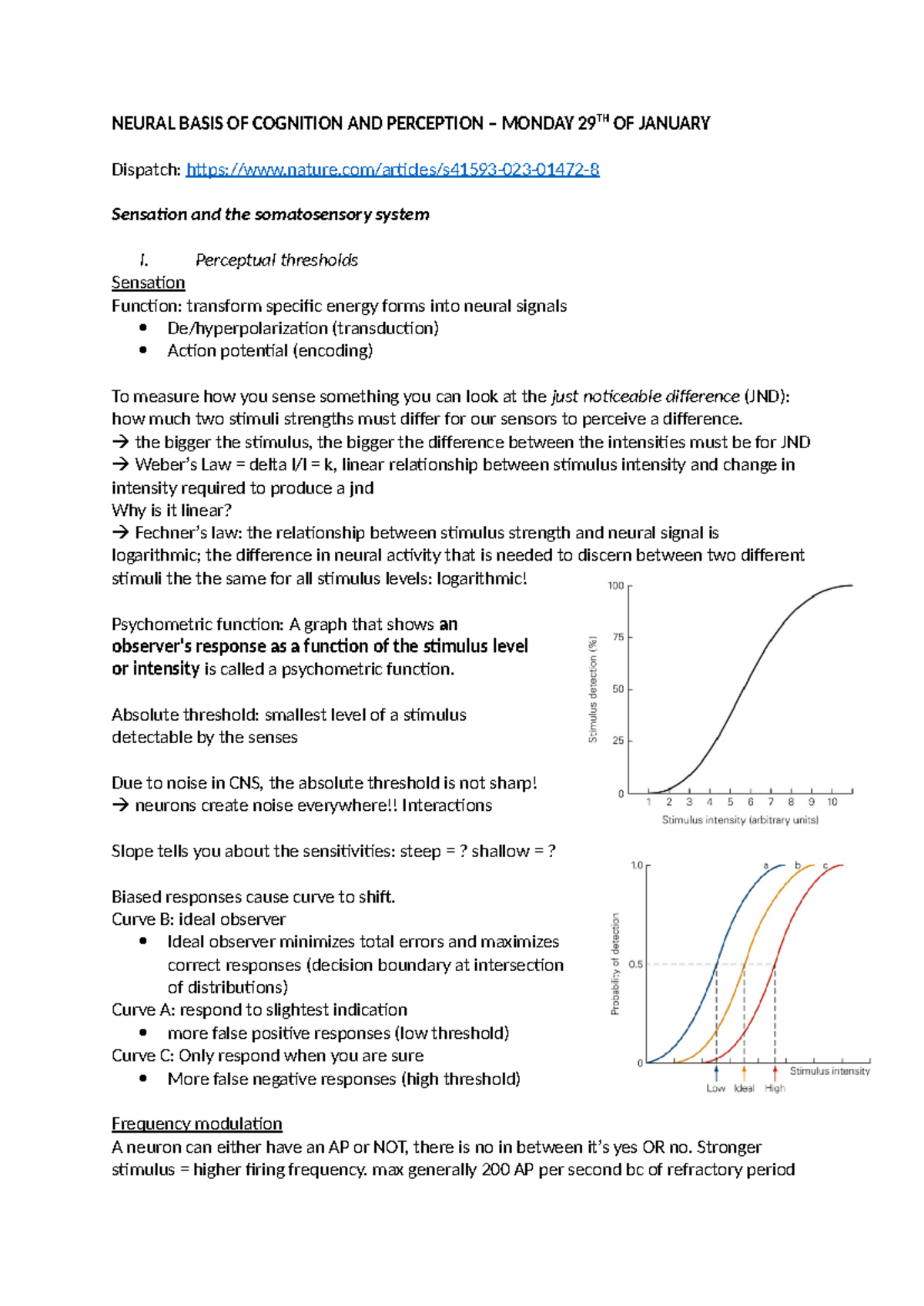 NCBI Lecture Notes on Neural Basis of Cognition and Perception ...