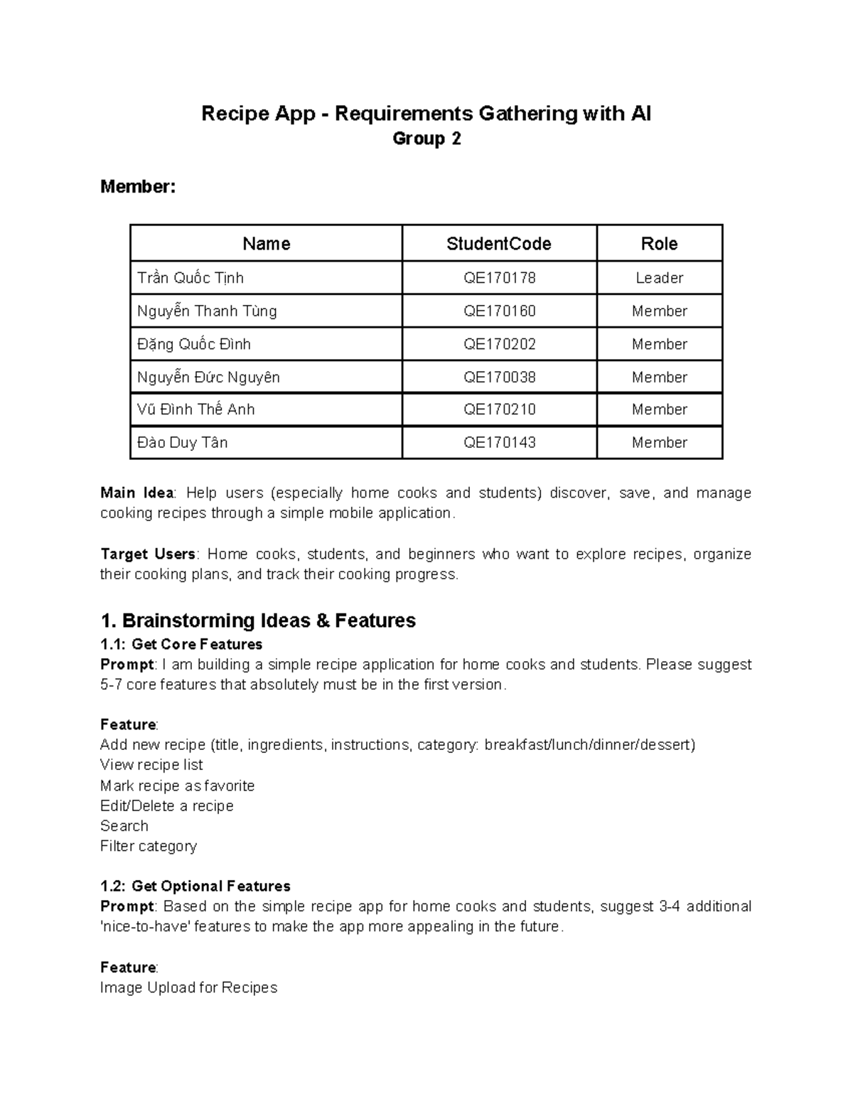 AI IT Group 2: Recipe App Requirements Gathering and Features Analysis ...