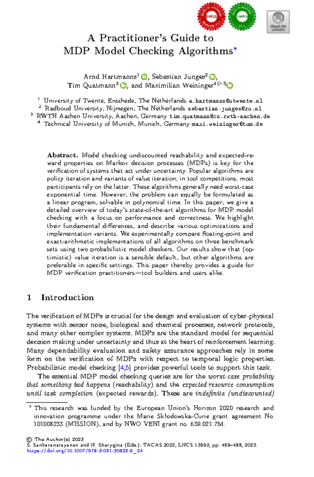 A Guide to MDP Model Checking Algorithms (TACAS 2023) - Studocu