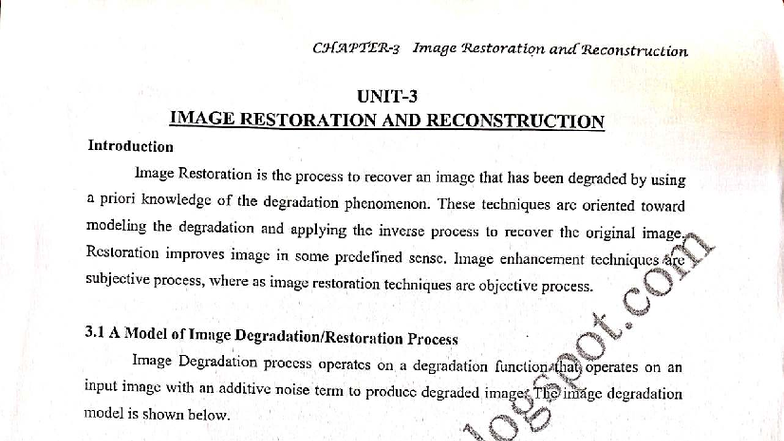 IP unit 3 notes - Image processing - Image Restoration and ...