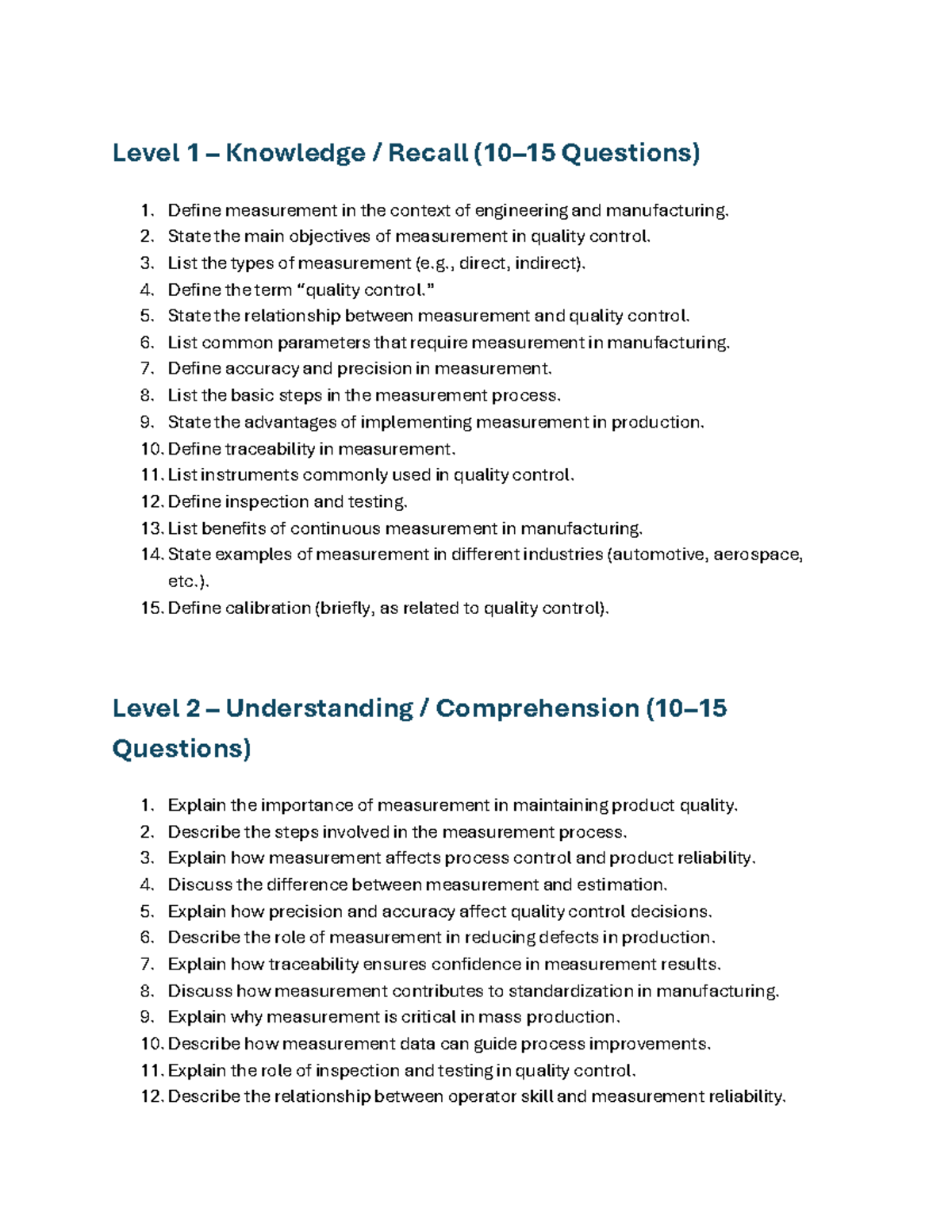 MM BL Questions - Measurement Uncertainty Types and Estimation - Studocu