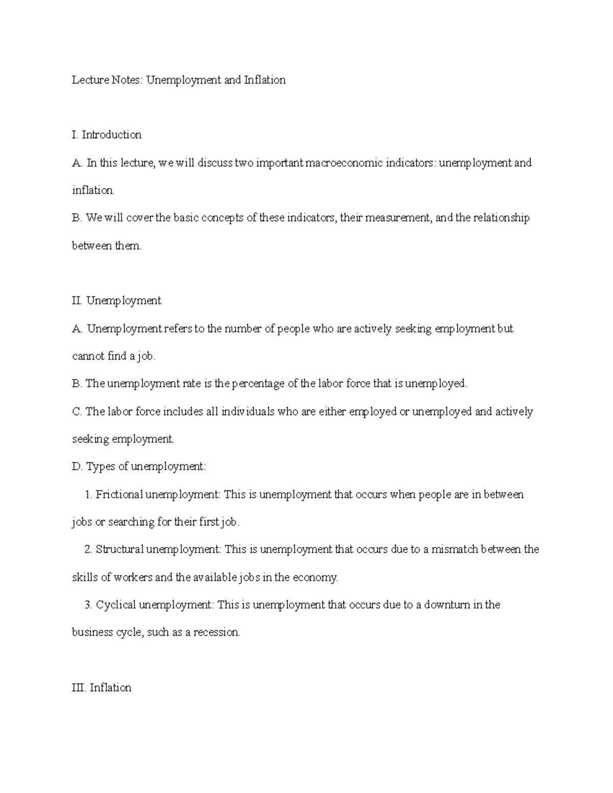 Lecture Notes: Unemployment & Inflation Analysis - Studocu