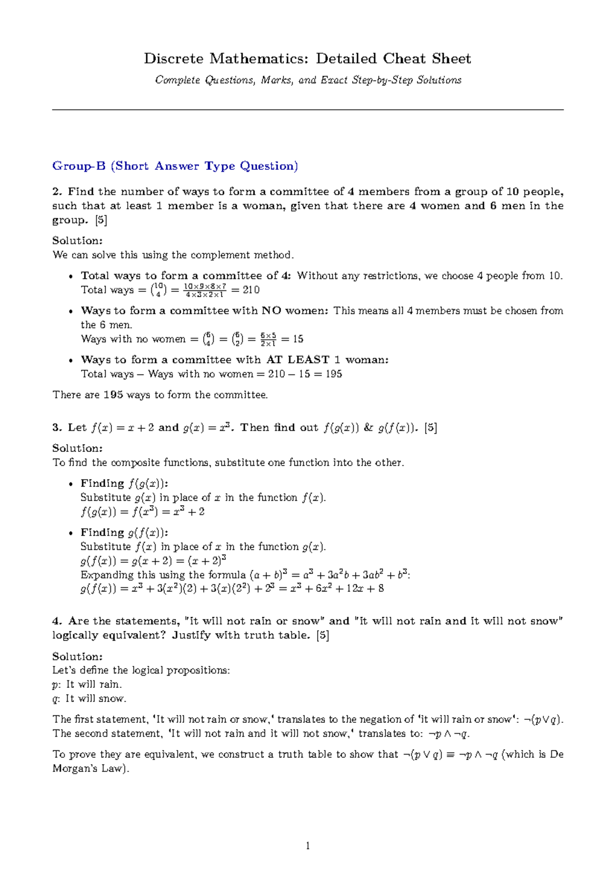 Discrete Mathematics: Comprehensive Cheat Sheet for Exam Solutions ...