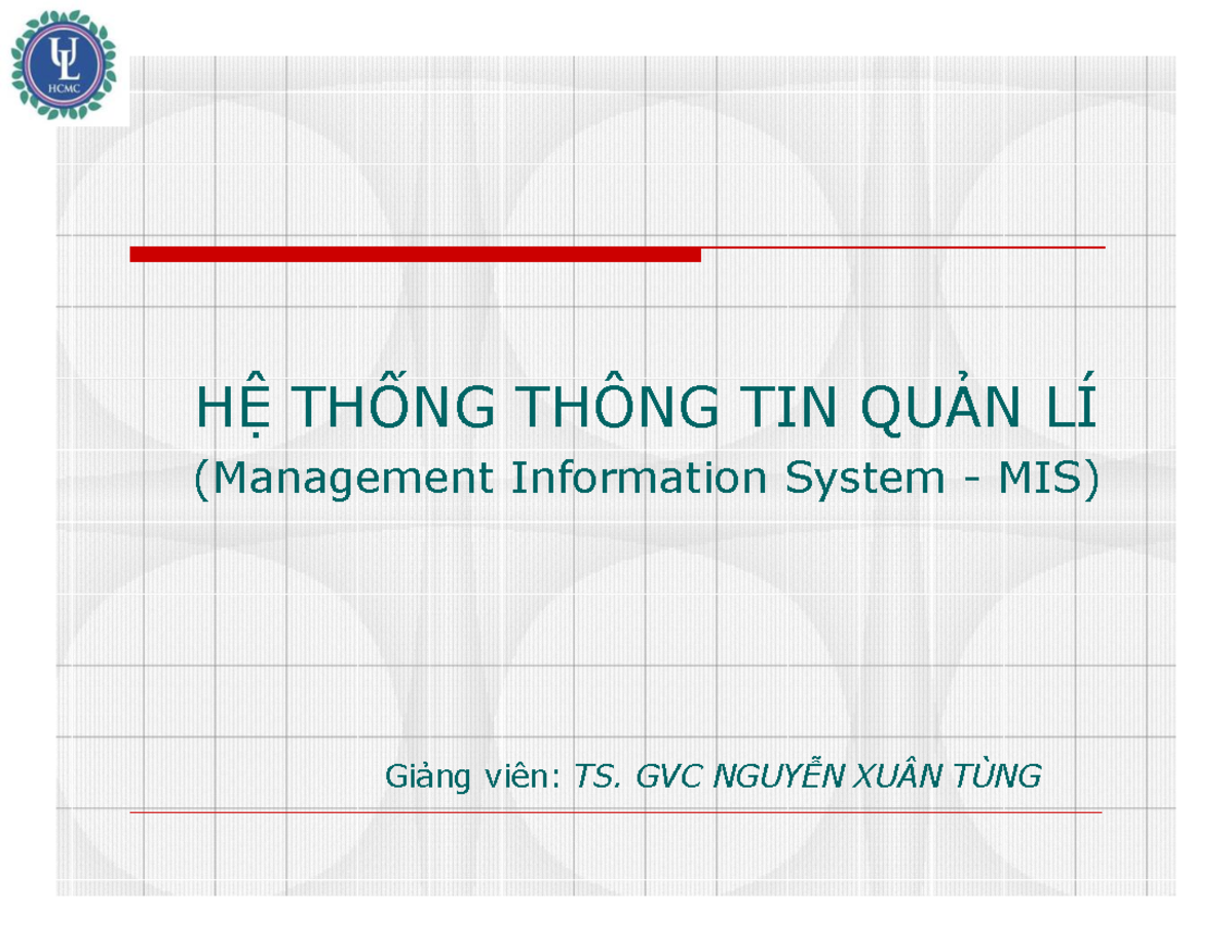 6. He thong thong tin QL P5 - HỆ THỐNG THÔNG TIN QUẢN LÍ (Management ...