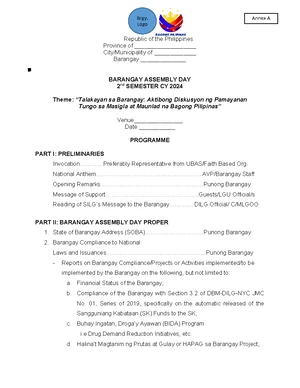 Post Activity Report Template for Barangay Assembly Day 2nd Sem CY 2024 ...