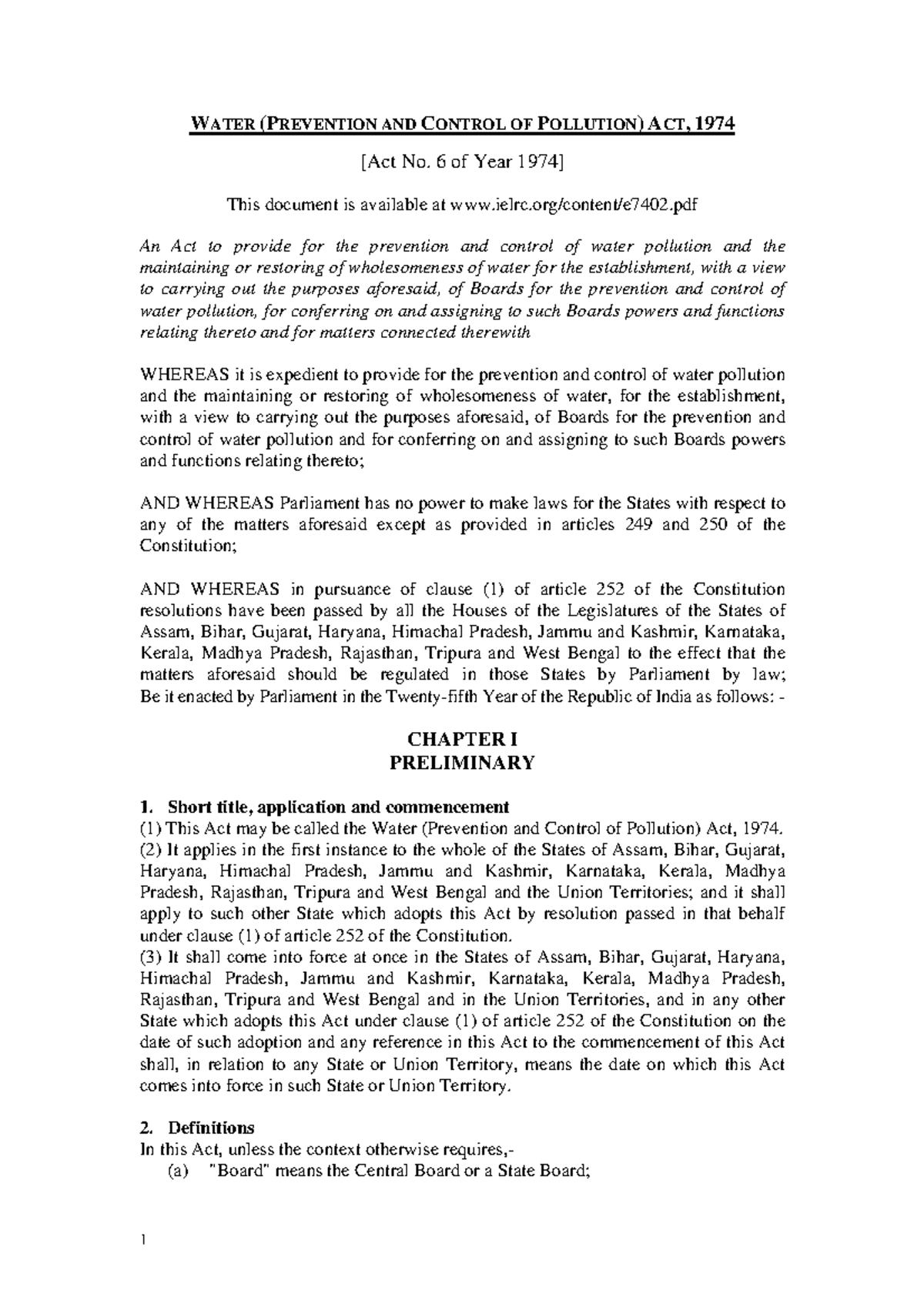 Water (Prevention and Control of Pollution) Act, 1974: Overview and ...