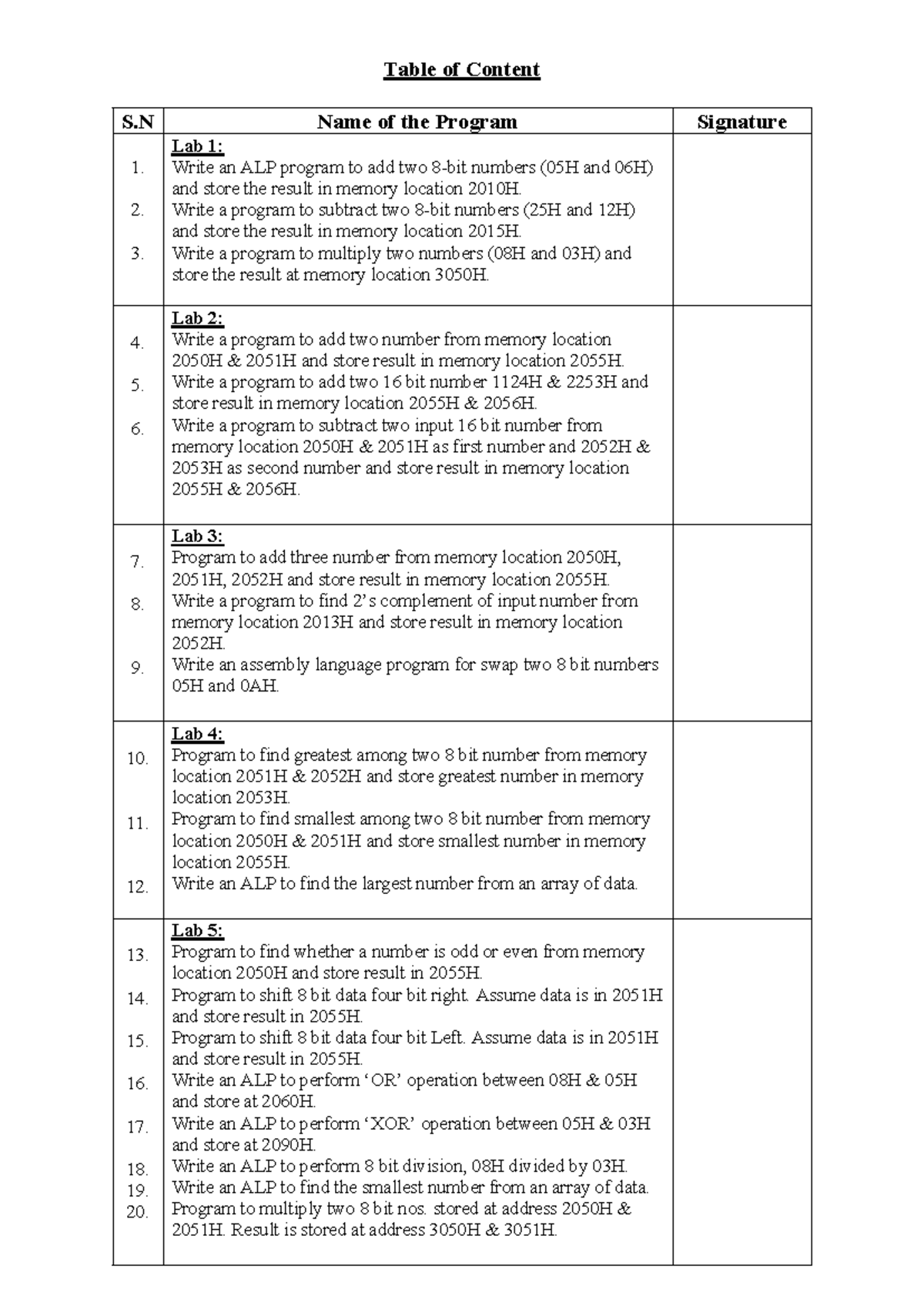 ALP Lab Exercises: Assembly Language Programs for Number Operations ...